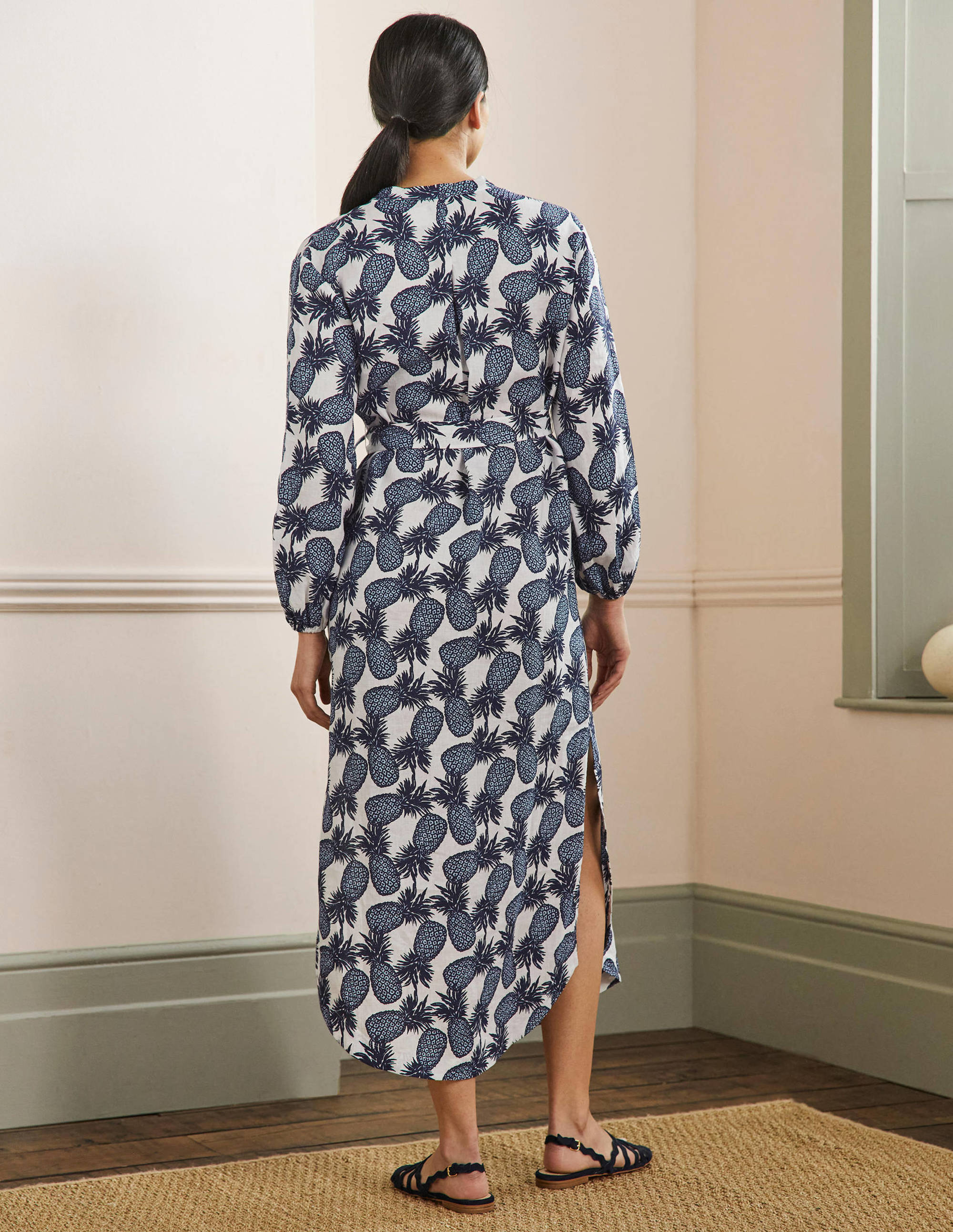Long Sleeve Linen Maxi Dress-Ivory, Pineapple Cluster - Image 3