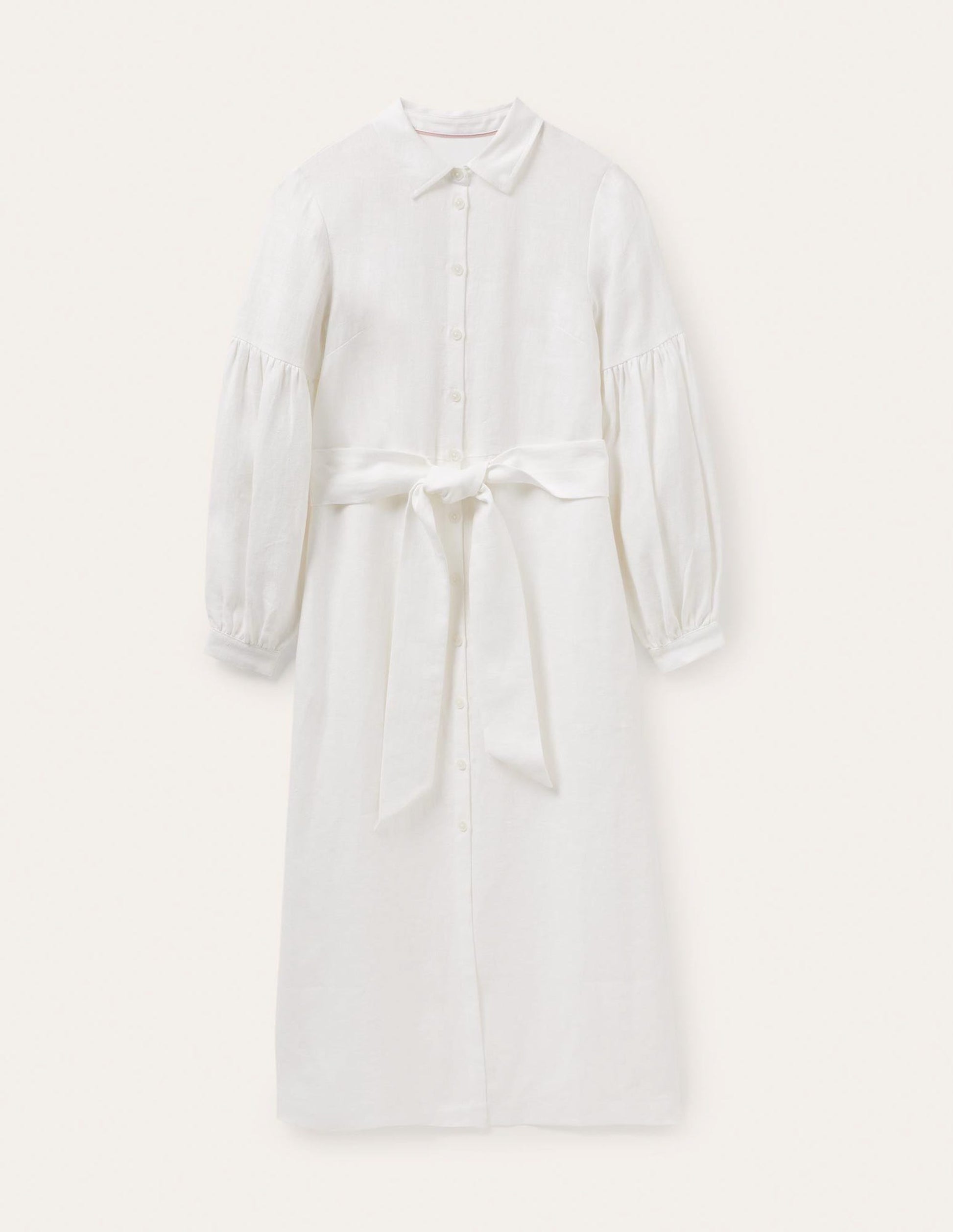 Sleeve Detail Midi Shirt Dress-White-5