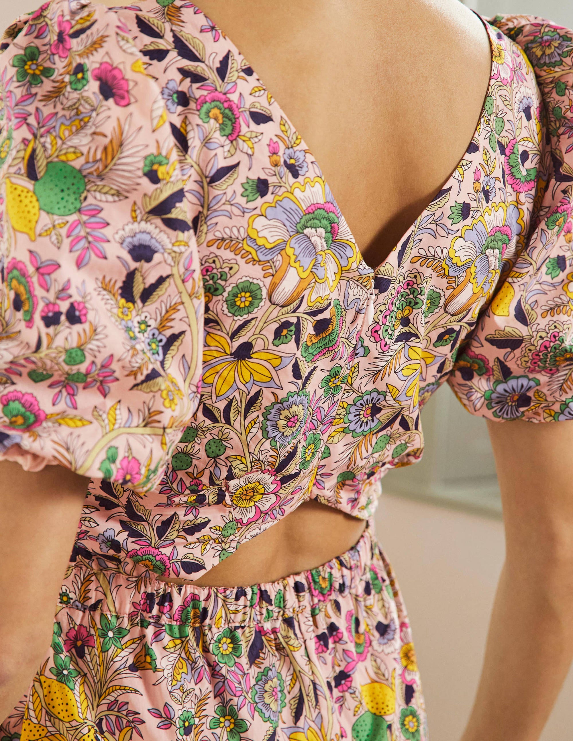 Back Detail Jumpsuit-Pink Tropic Meadow - Image 2