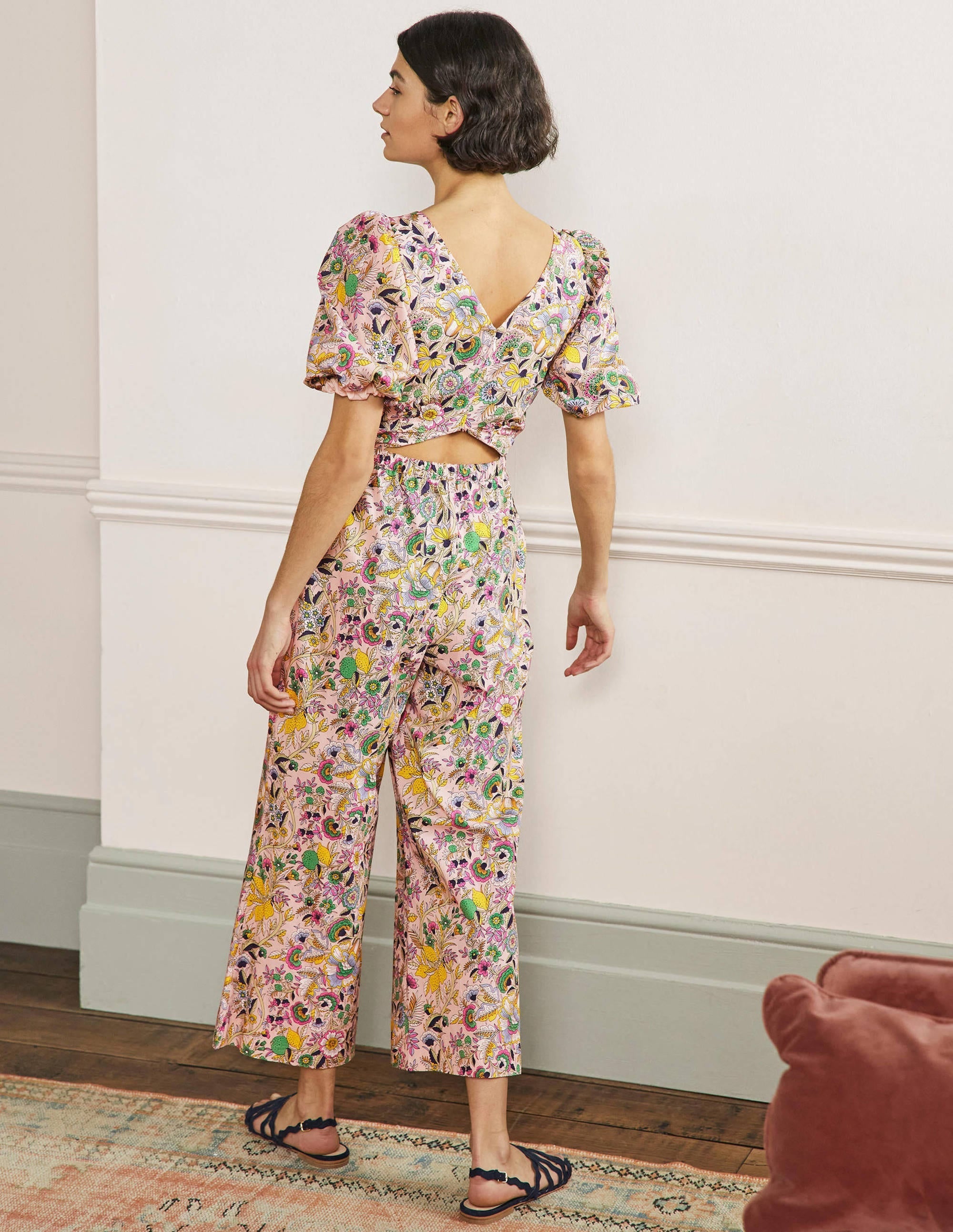 Back Detail Jumpsuit-Pink Tropic Meadow - Image 3