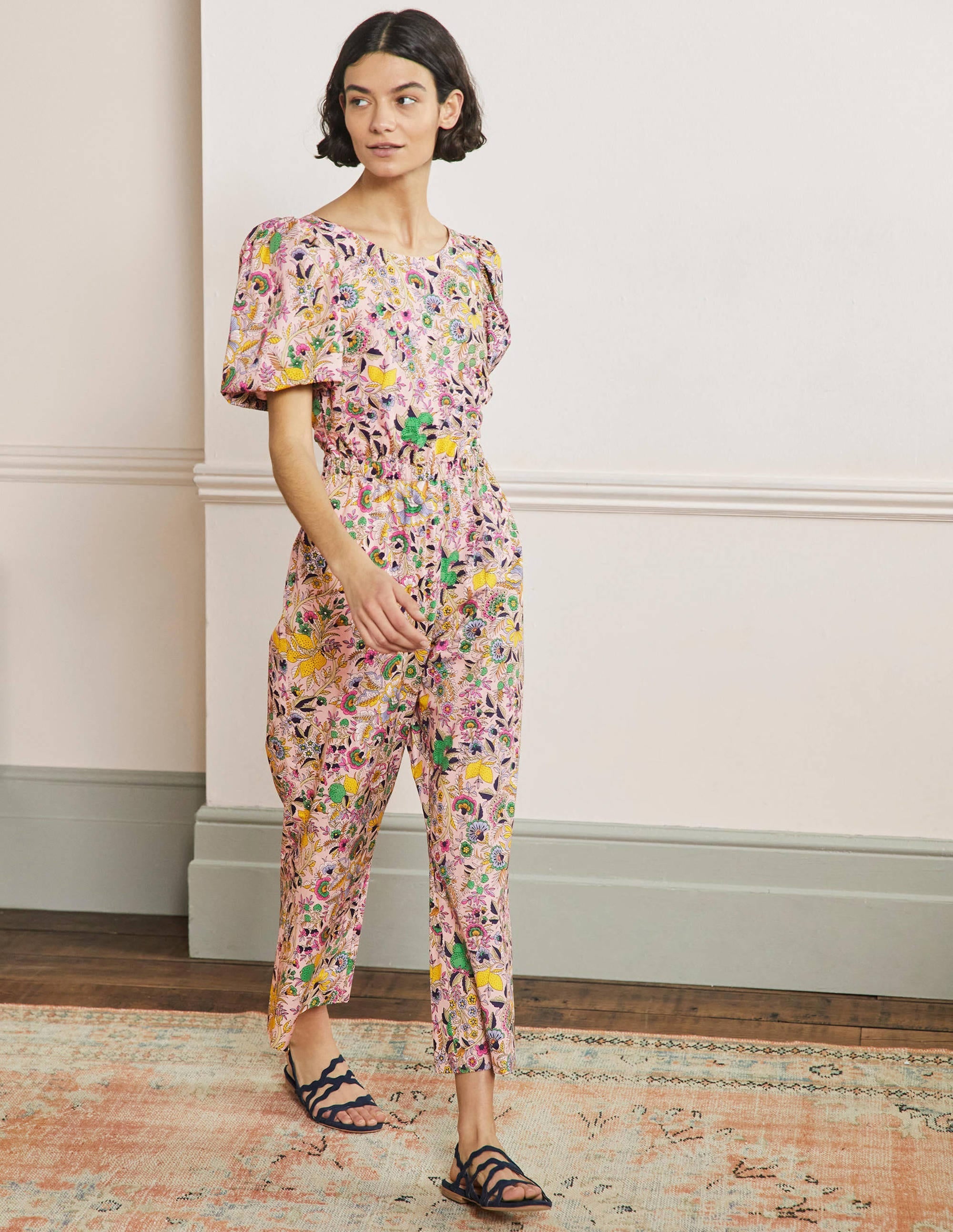 Back Detail Jumpsuit-Pink Tropic Meadow - Image 4