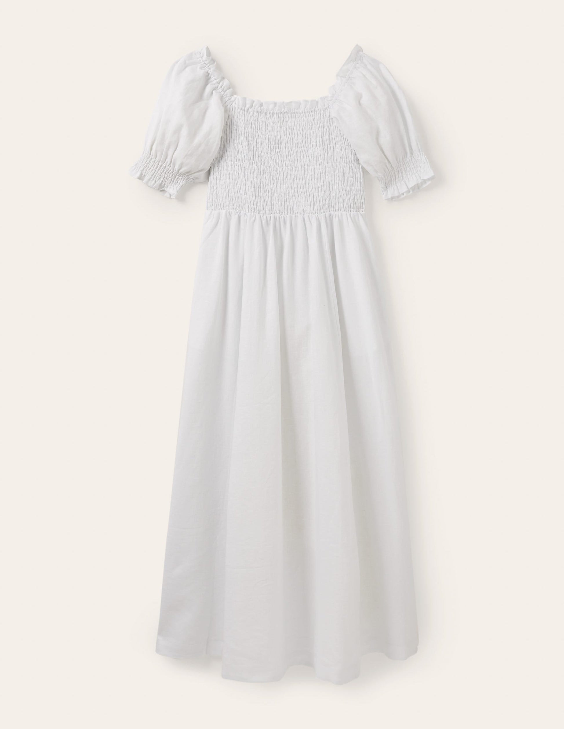 Smocked Bodice Midi Dress-White-6