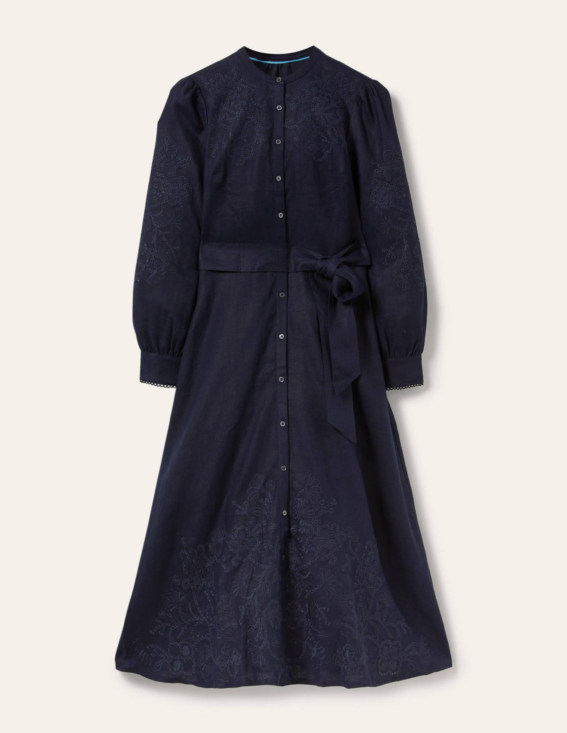 Cut Work Midi Shirt Dress-Navy-11