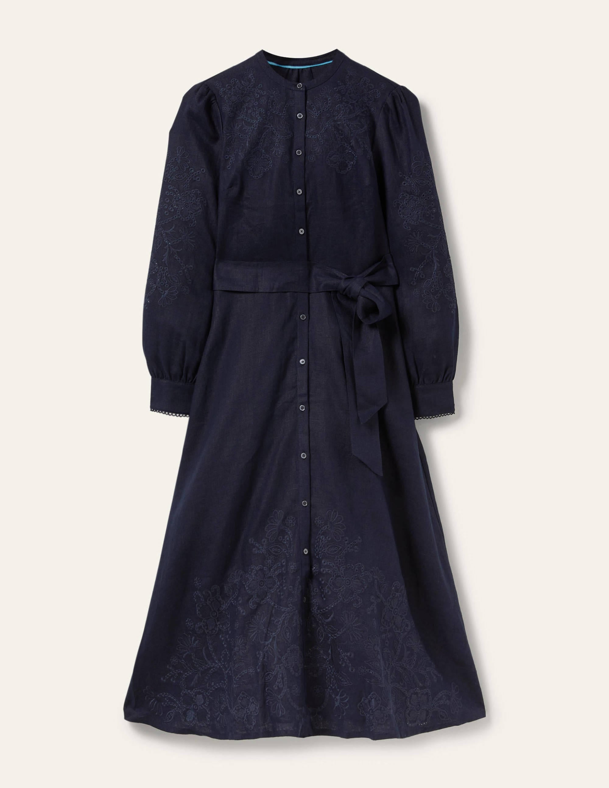 Cut Work Midi Shirt Dress-Navy - Image 11
