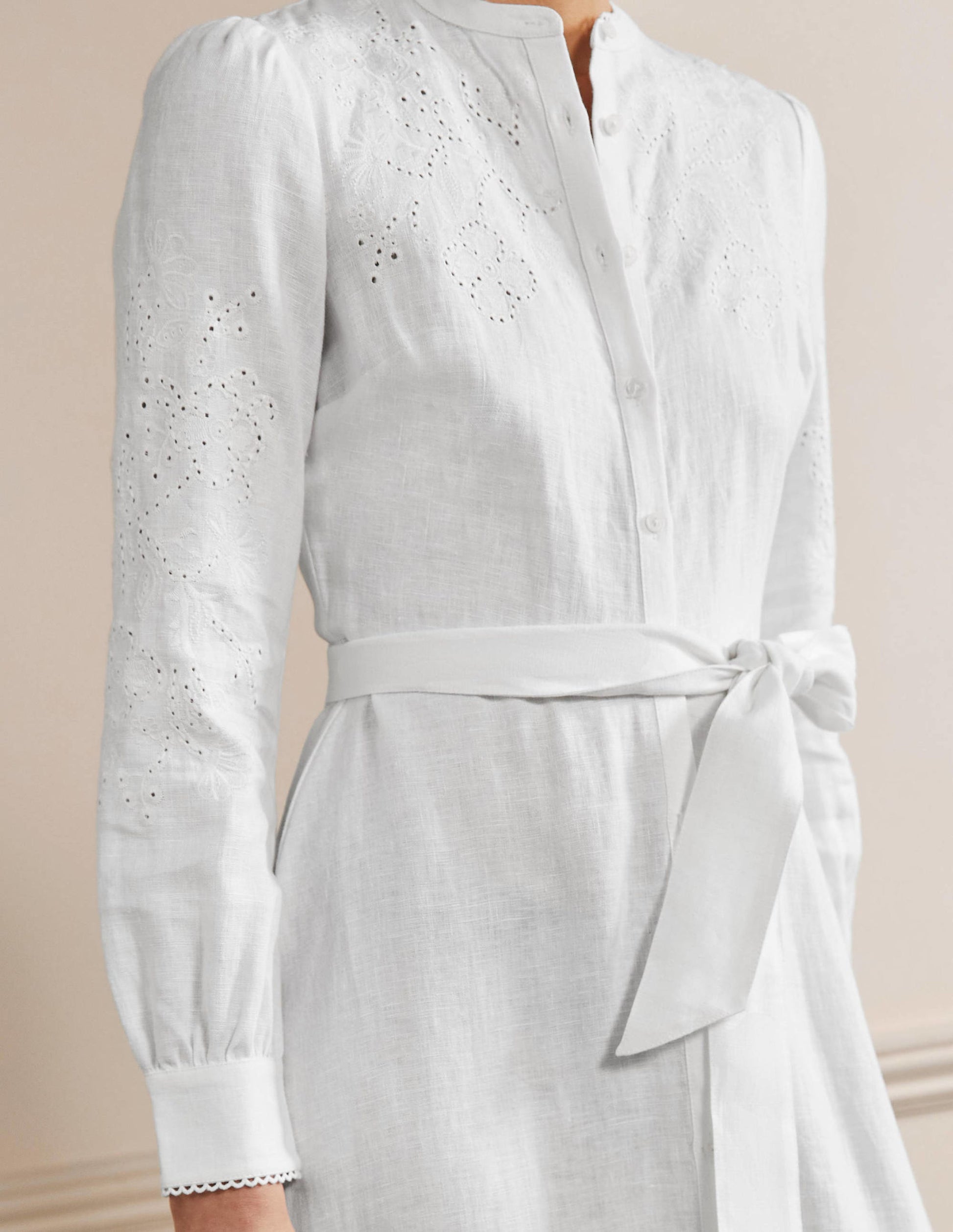 Cut Work Midi Shirt Dress-White-7