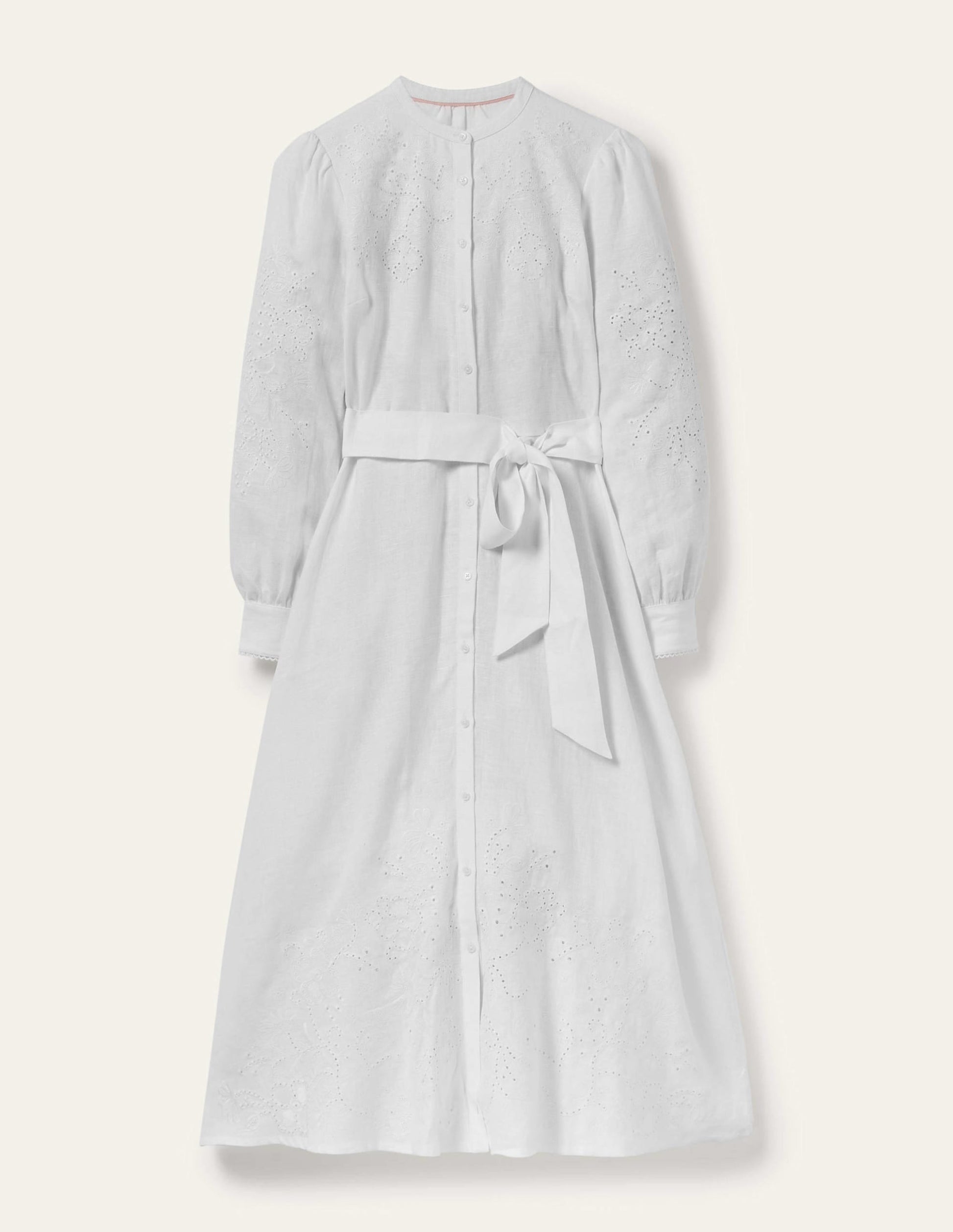 Cut Work Midi Shirt Dress-White-10