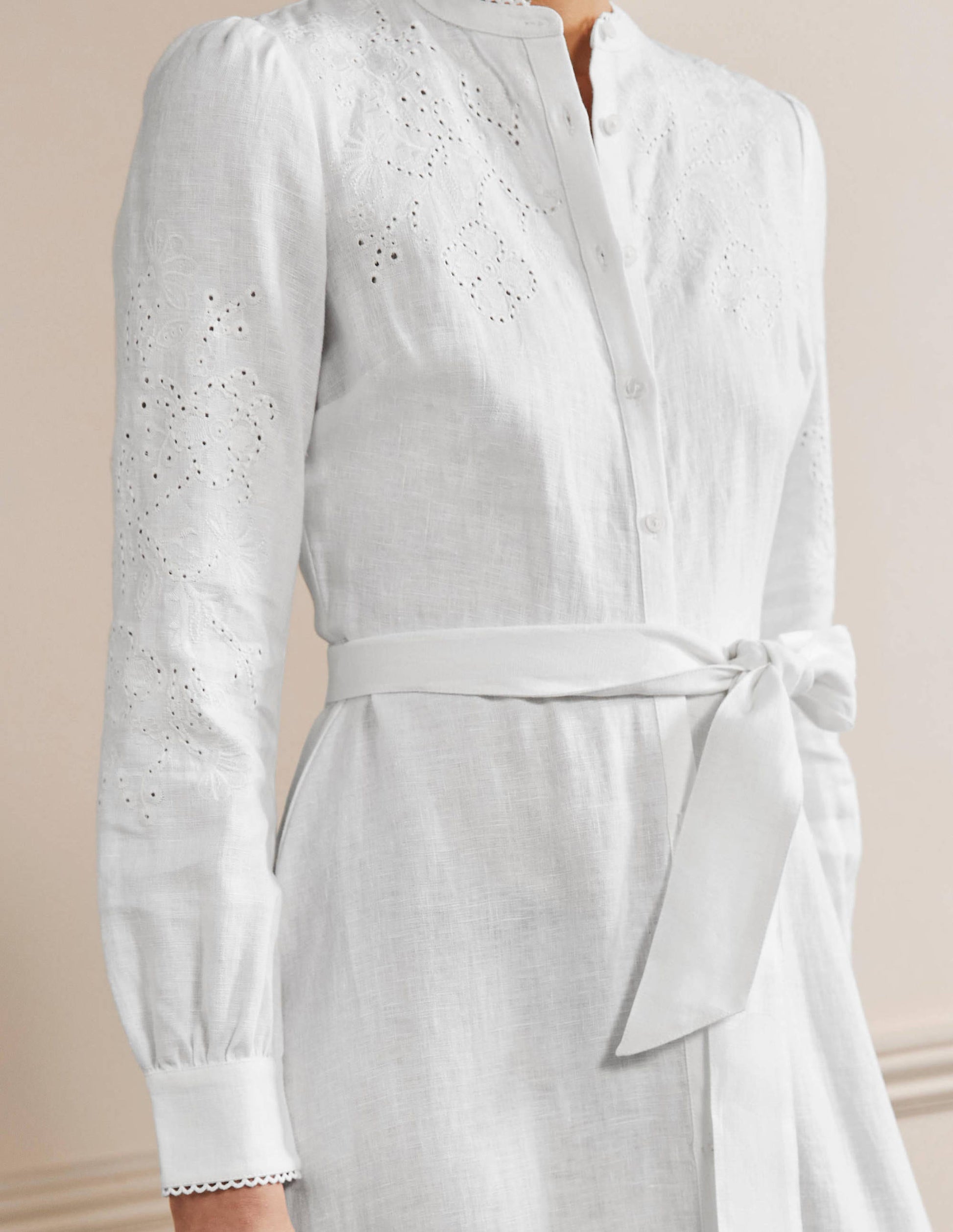 Cut Work Midi Shirt Dress-White-2