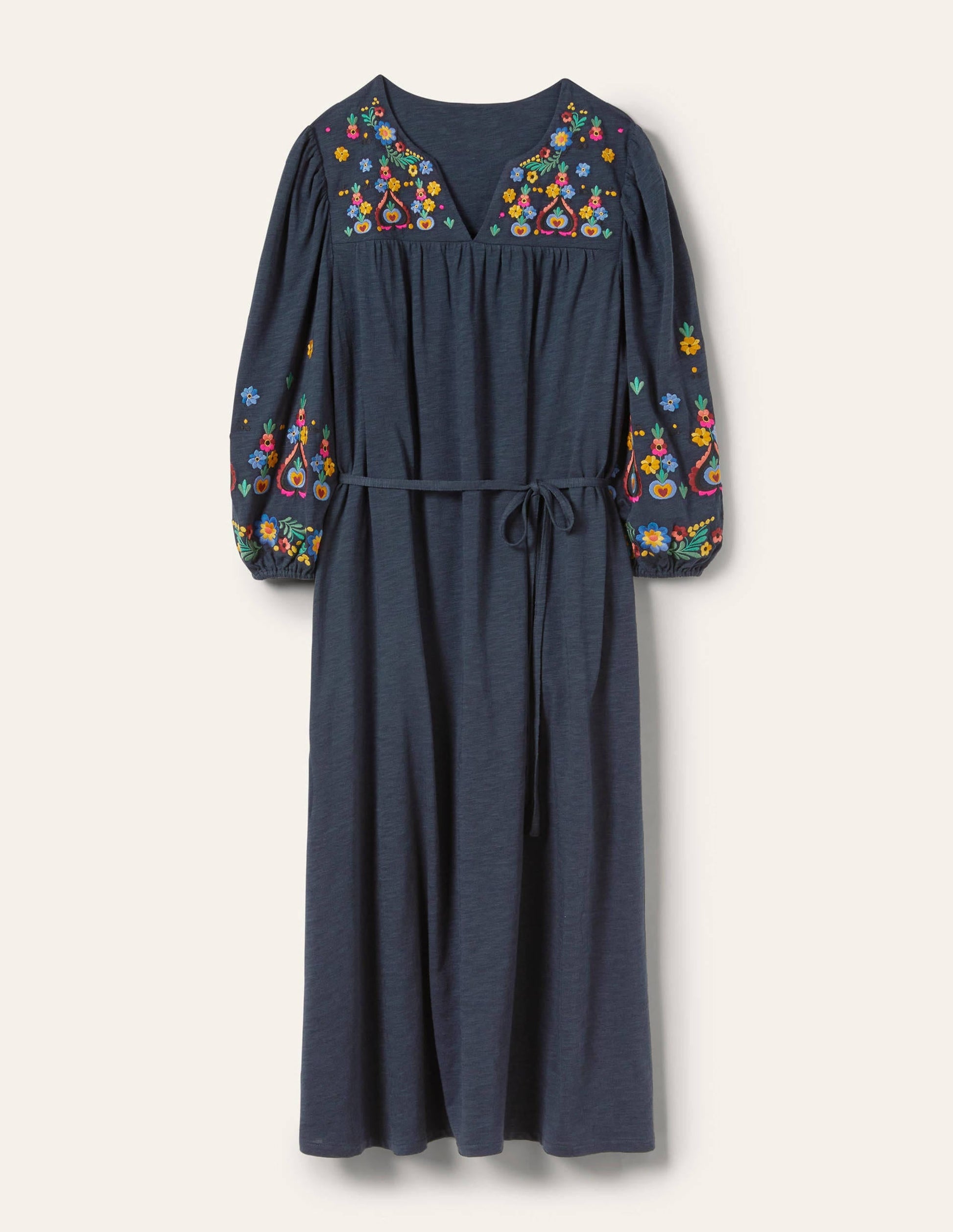 Embroidered Jersey Midi Dress-Navy-6