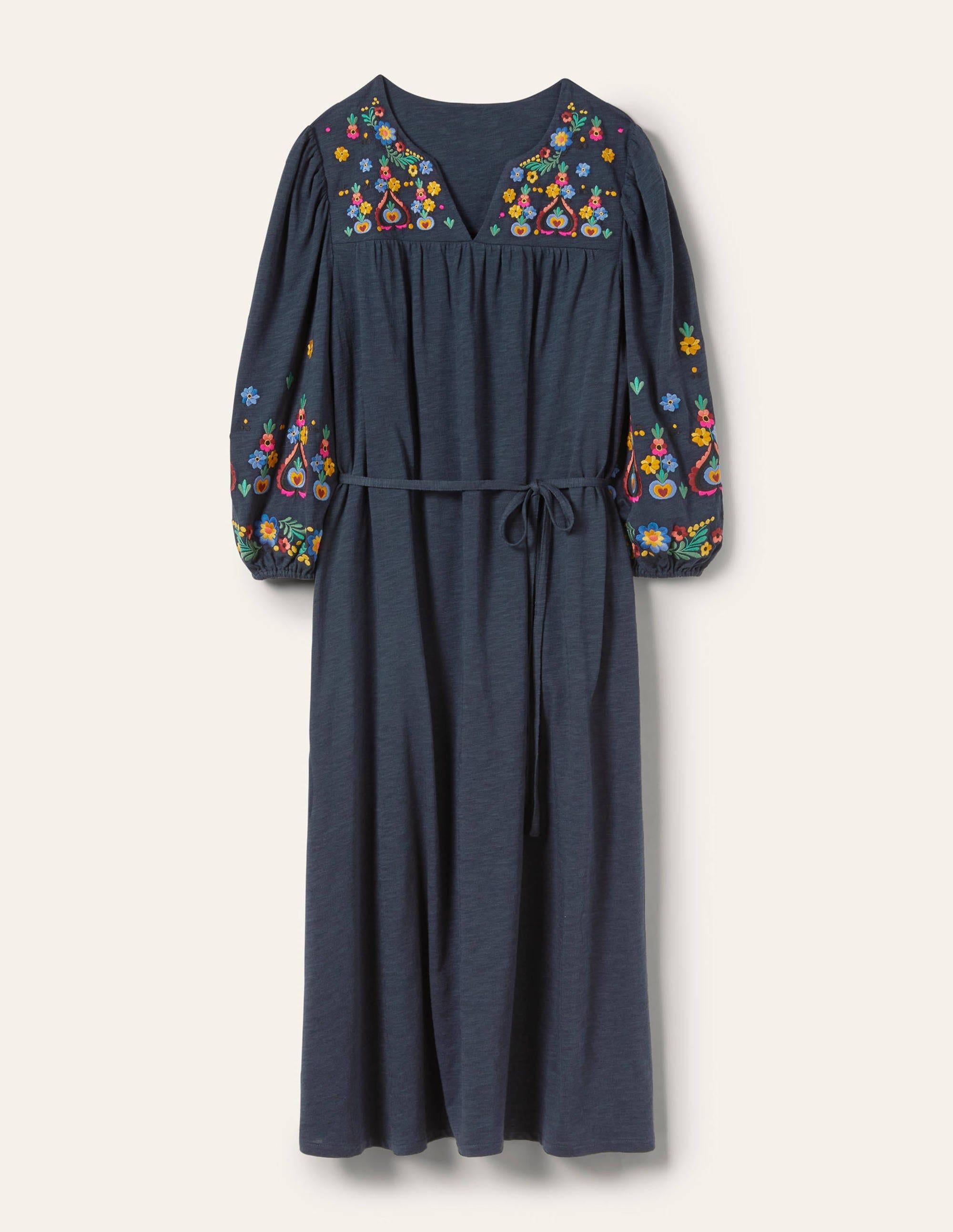 Embroidered Jersey Midi Dress-Navy - Image 6