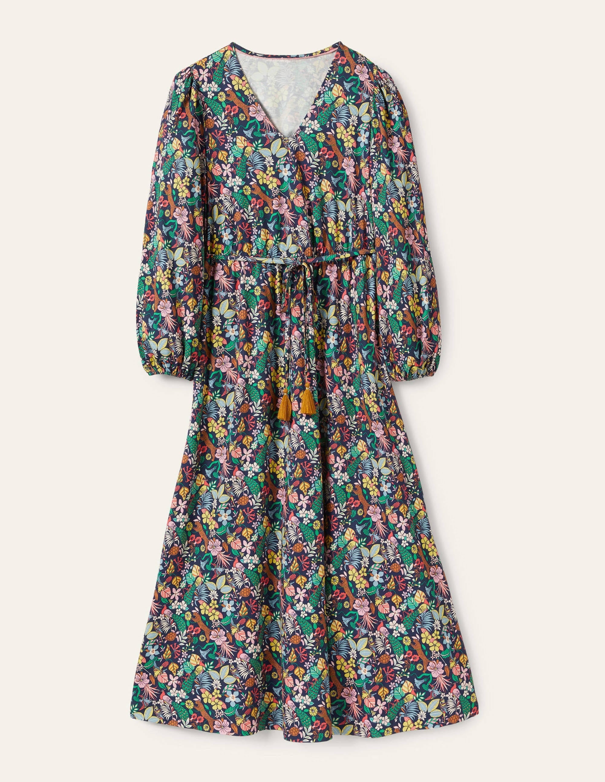 Belted Jersey Maxi Dress-Navy Exotic Paradise - Image 8