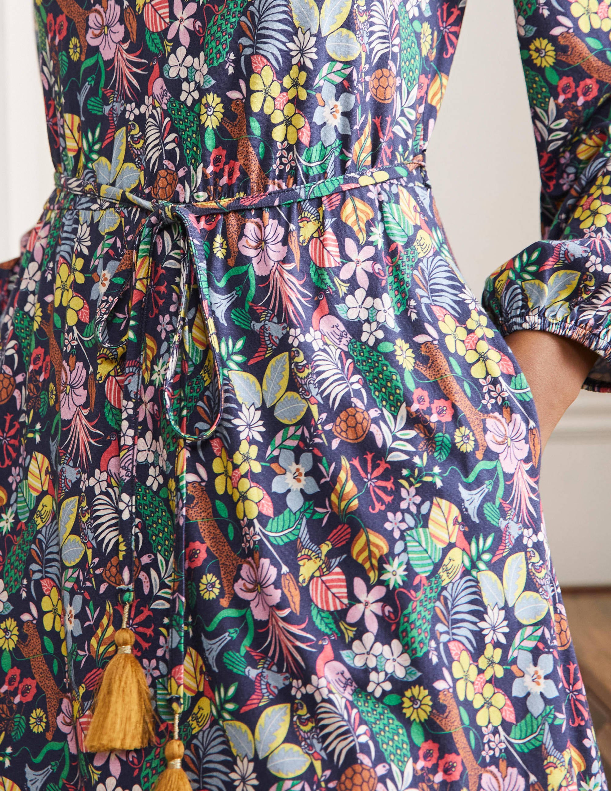 Belted Jersey Maxi Dress-Navy Exotic Paradise - Image 2