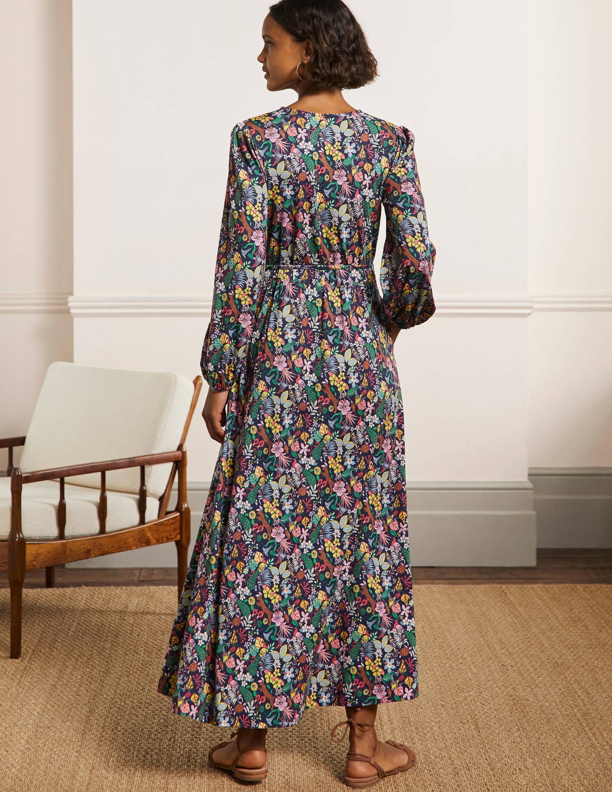 Belted Jersey Maxi Dress-Navy Exotic Paradise - Image 3