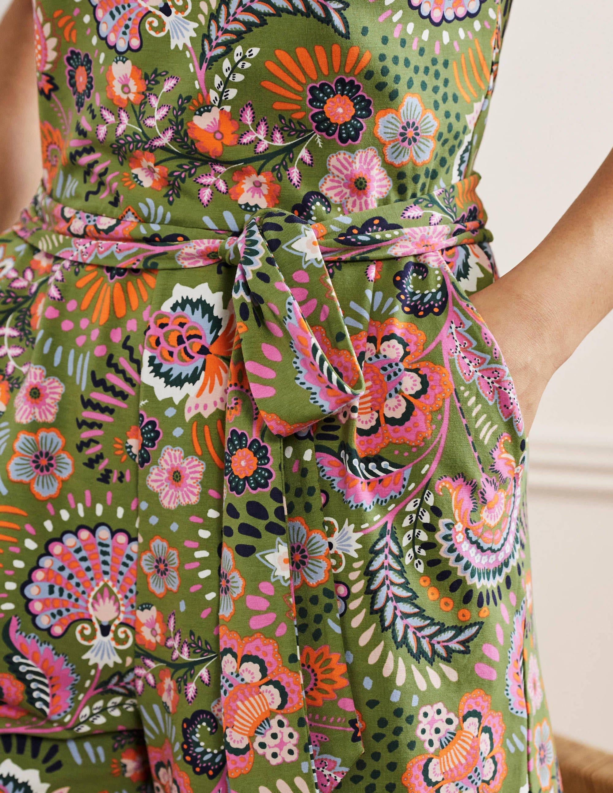 Ruffle Neck Jersey Playsuit-Pea, Decorative Meadow - Image 5
