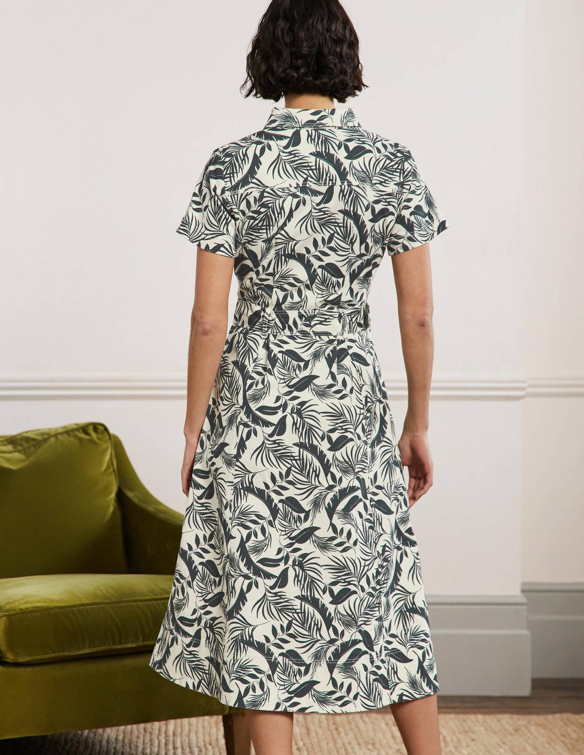 Belted Midi Shirt Dress-Garden, Tropic Foliage - Image 3