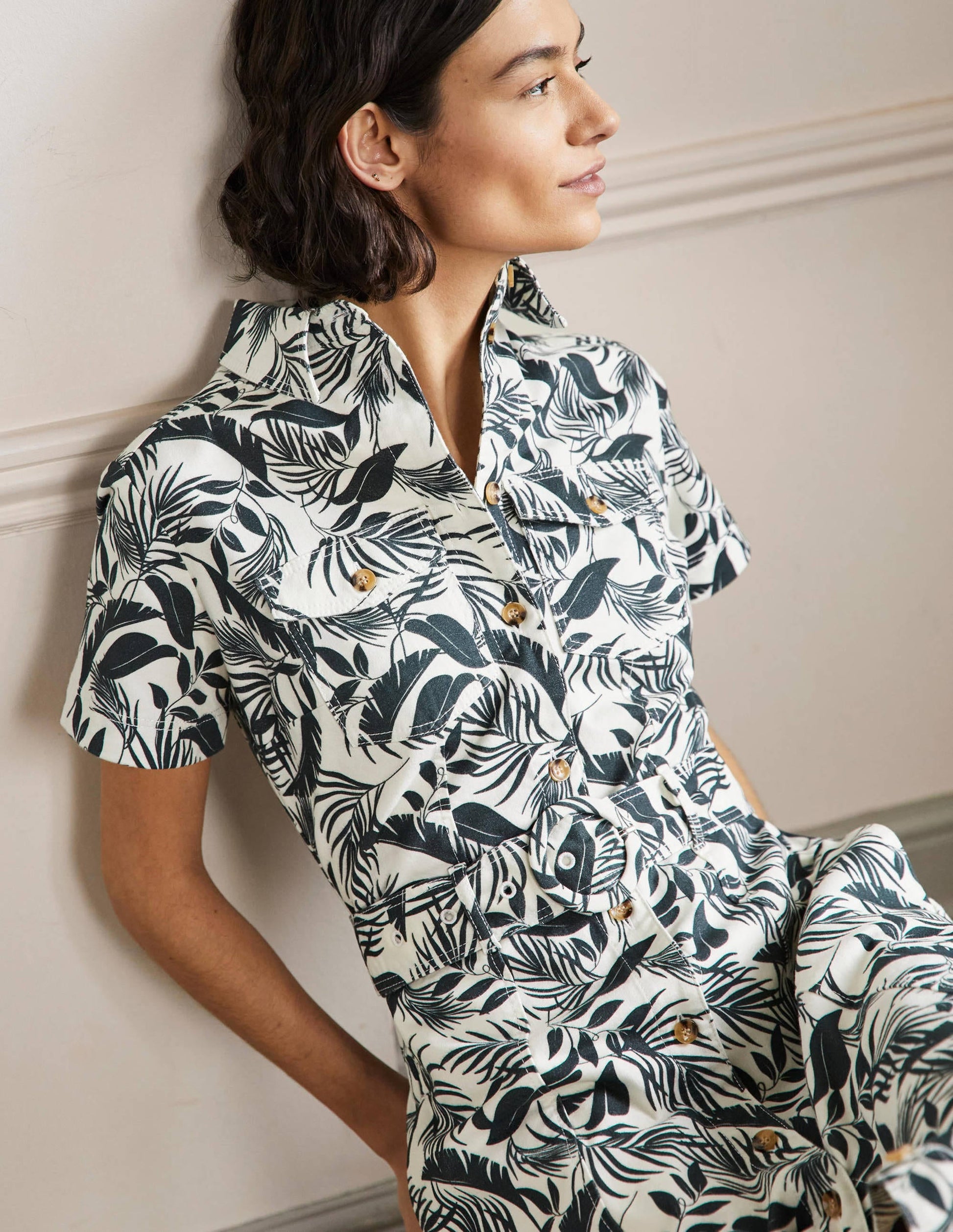 Belted Midi Shirt Dress-Garden, Tropic Foliage-5