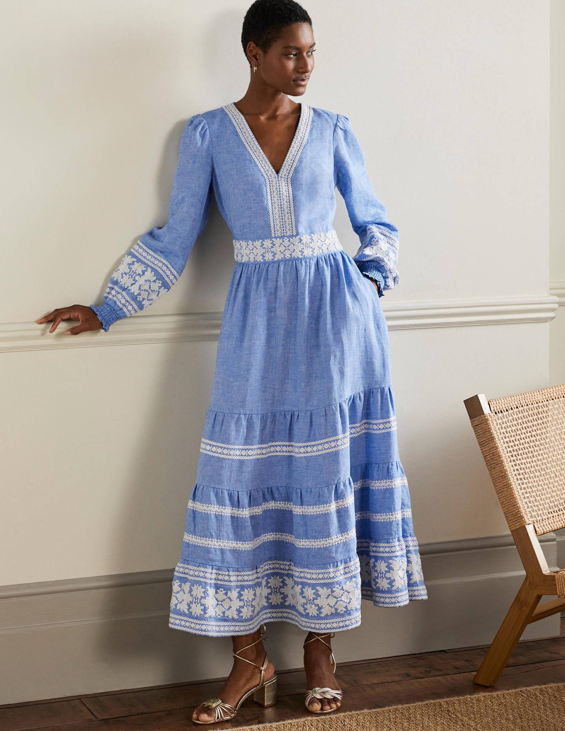 Nadia Embroidered Maxi Dress-Chambray-1