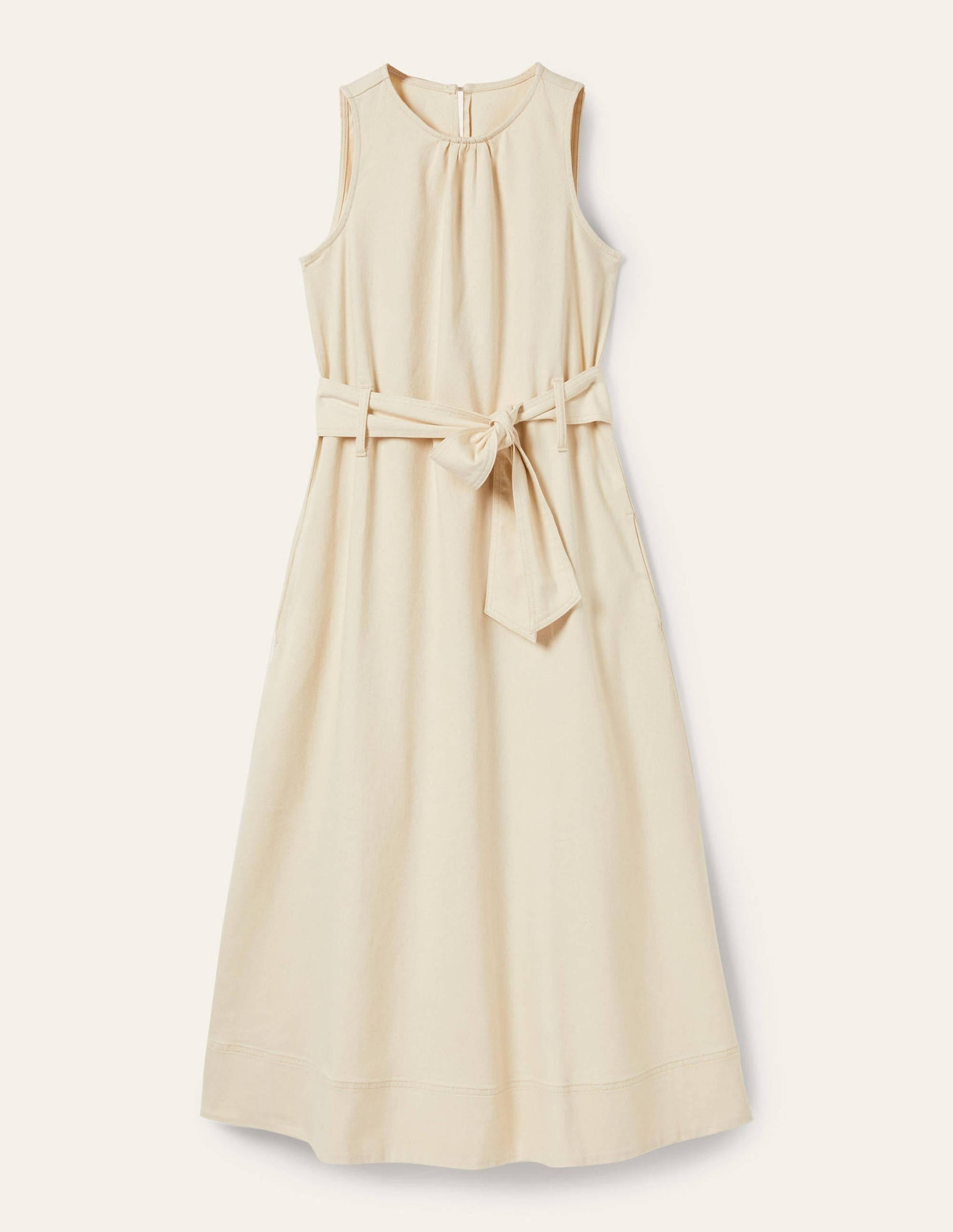 Sleeveless Belted Midi Dress-Ecru-6