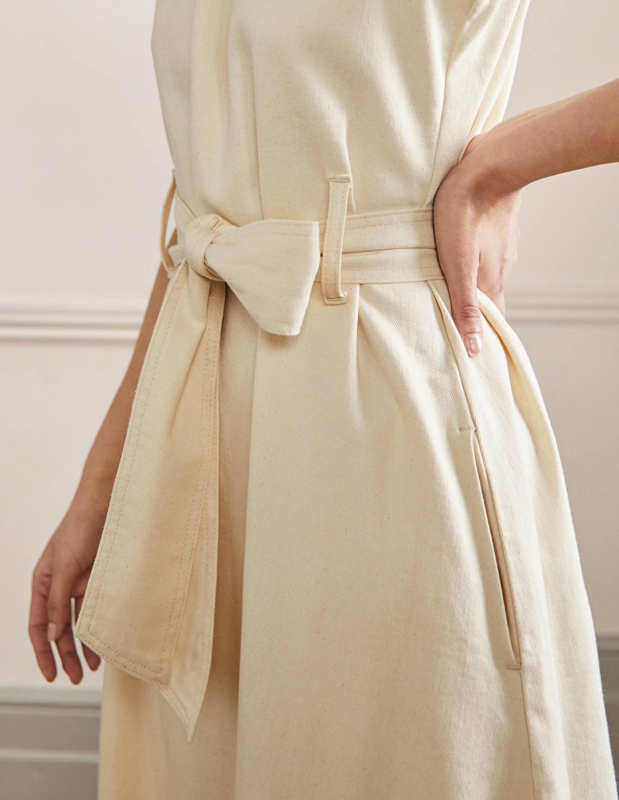 Sleeveless Belted Midi Dress-Ecru - Image 5