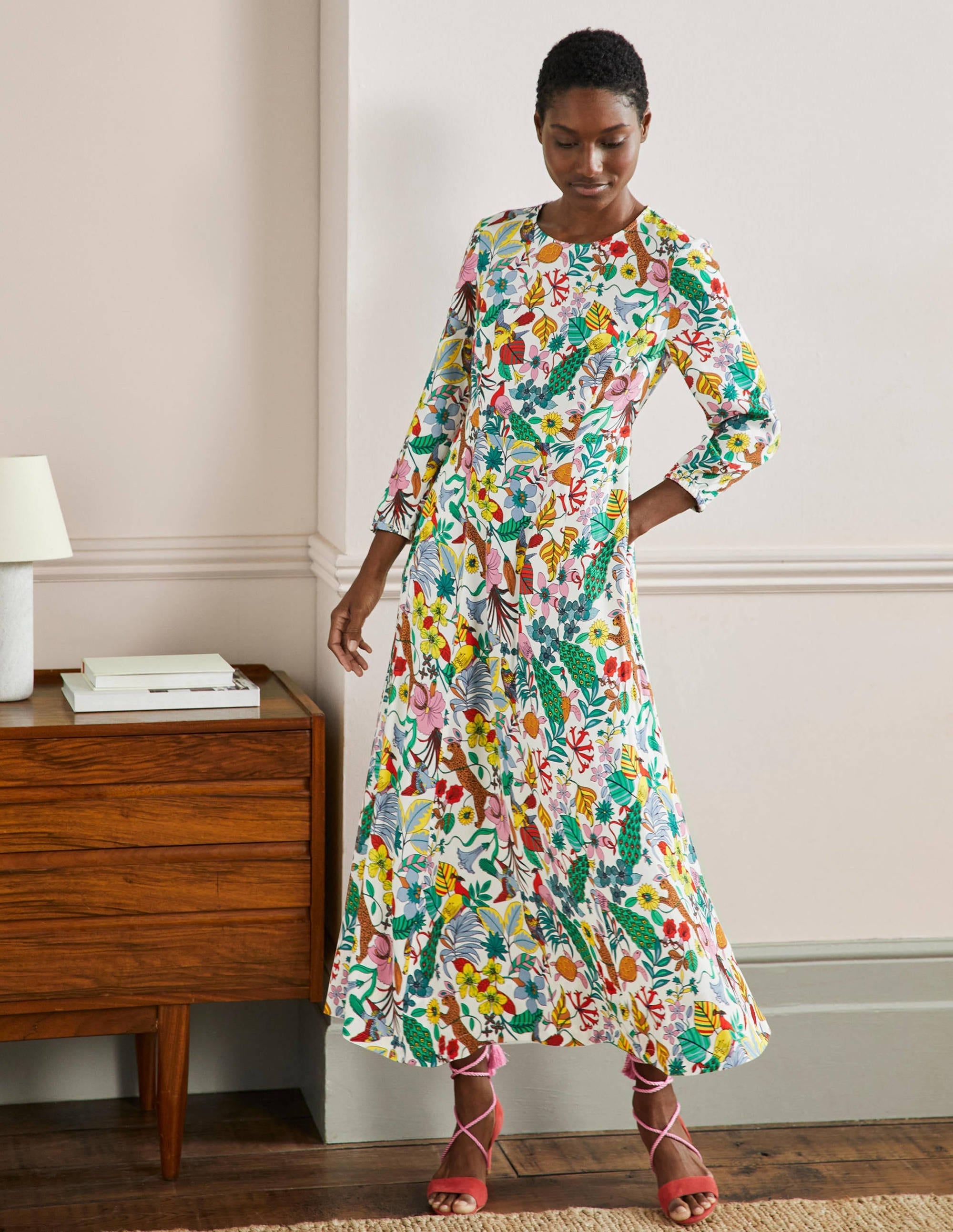 Crew Neck Maxi Dress-Multi, Exotic Paradise - Image 1
