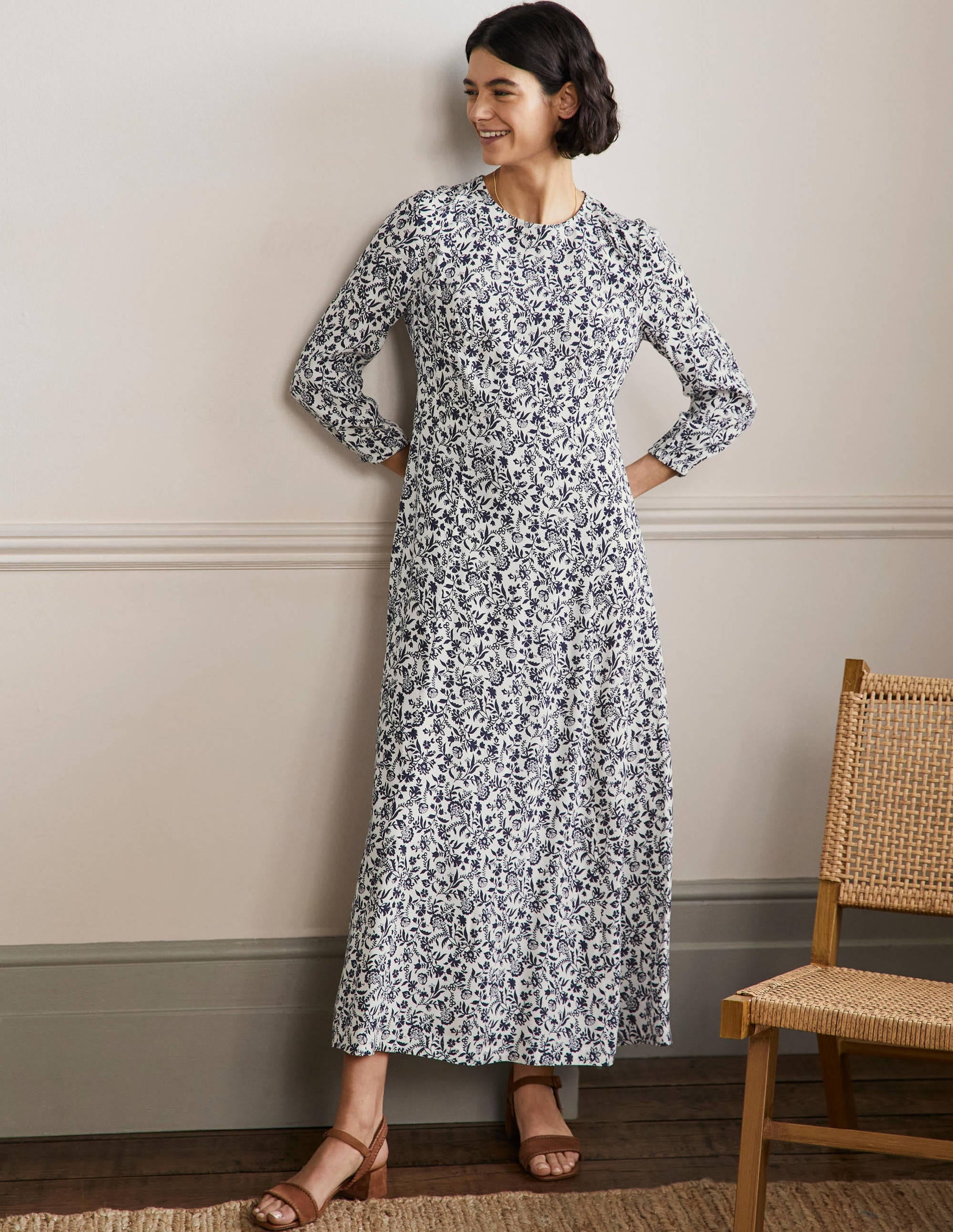 Crew Neck Maxi Dress-Navy, Flora Charm - Image 1