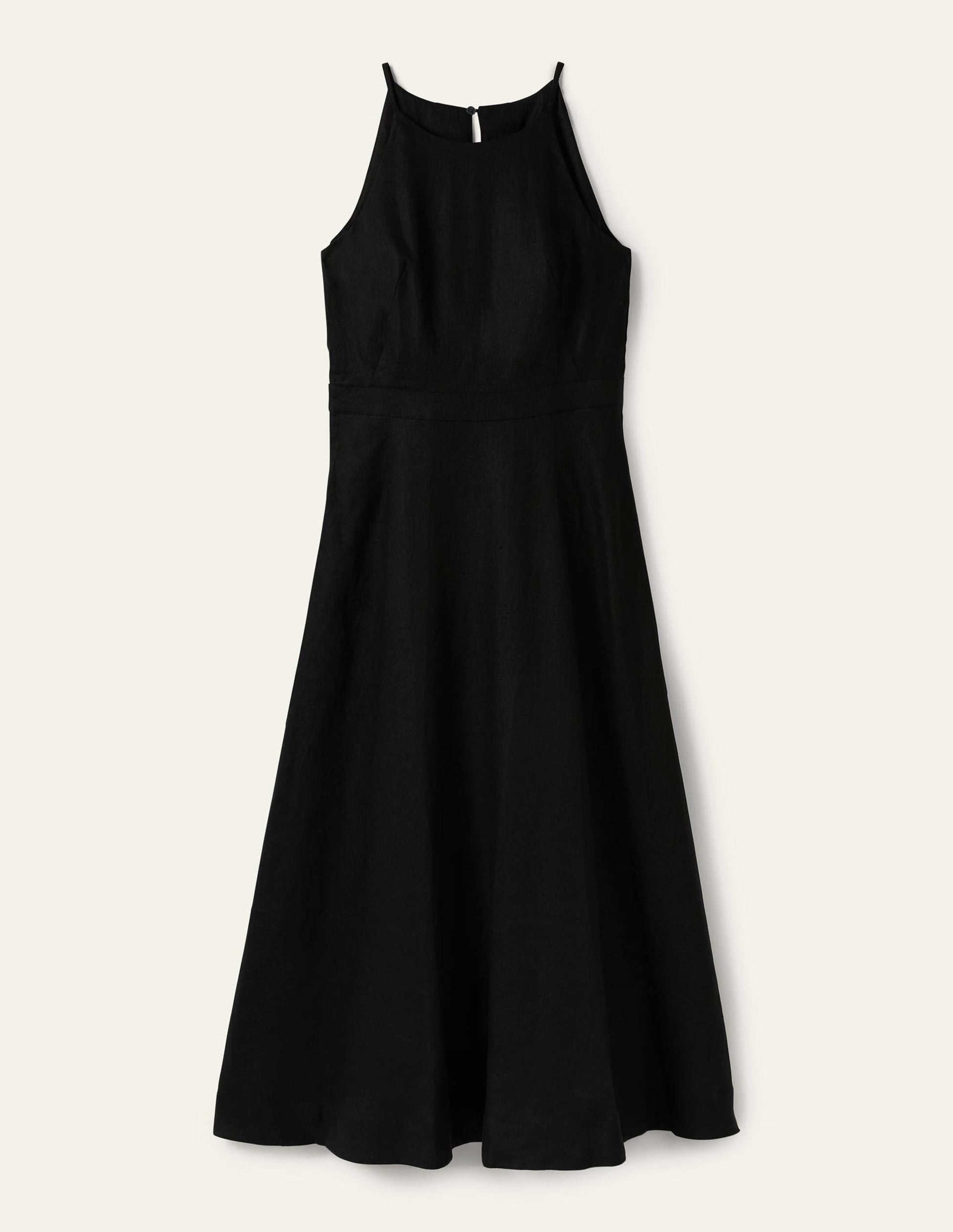 Halterneck Linen Midi Dress-Black-6