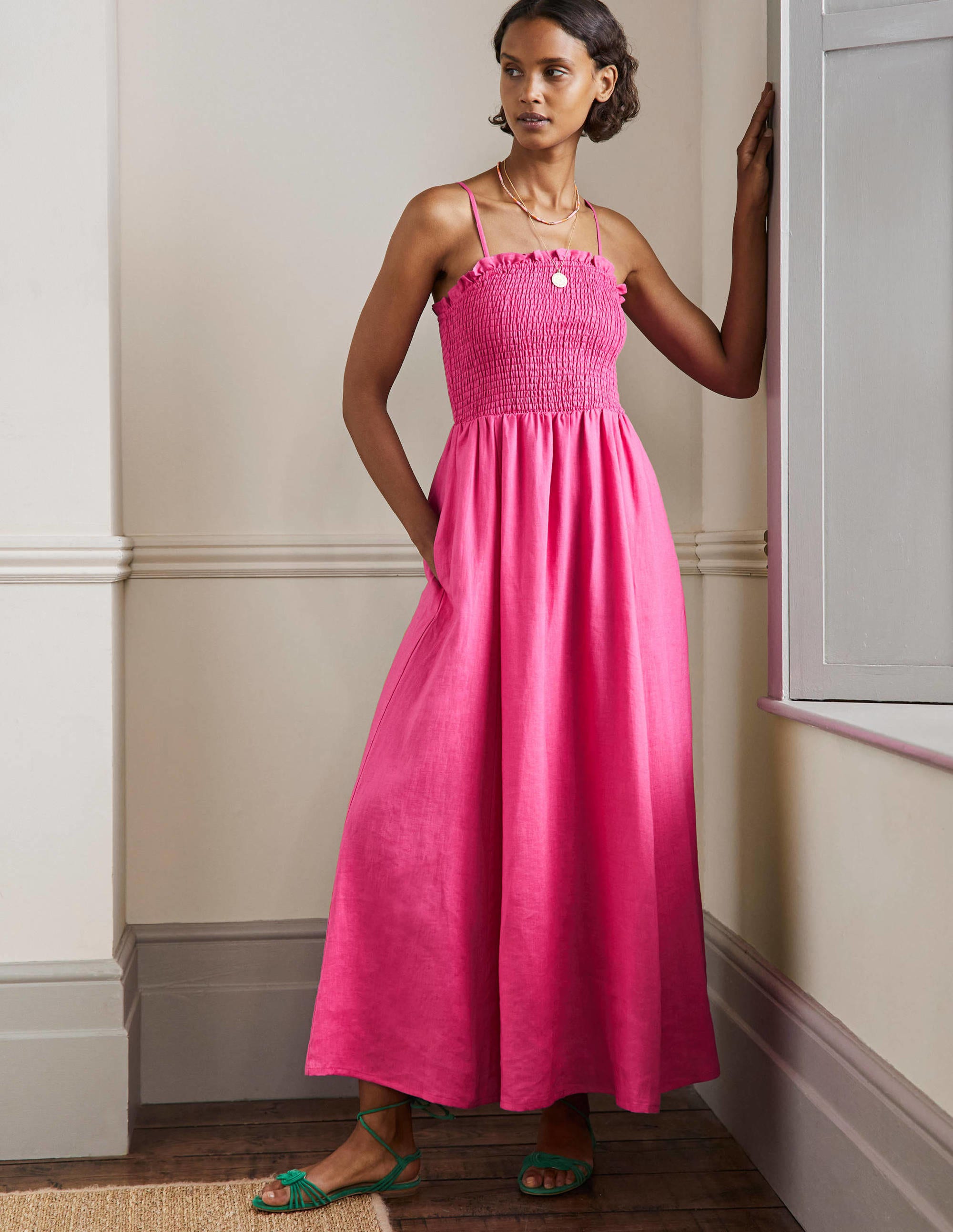 Strapless Linen Midi Dress-Pop Pansy - Image 1