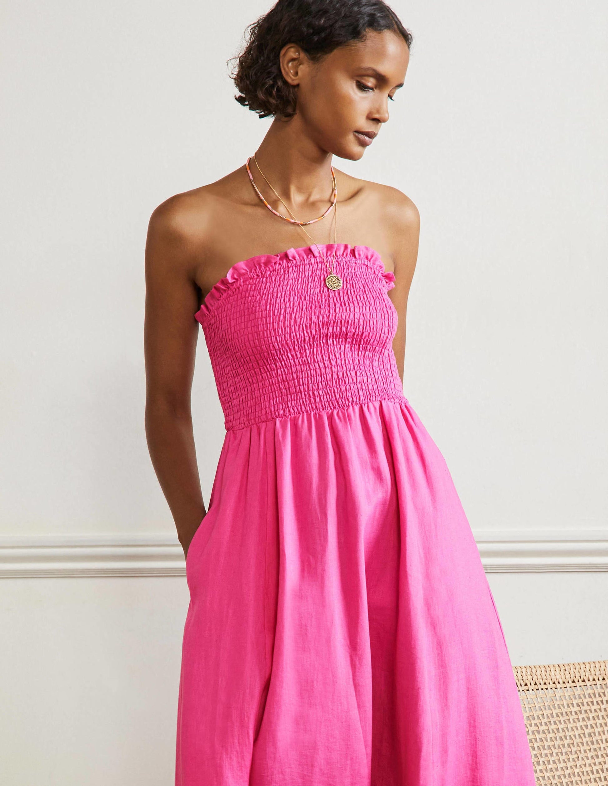 Strapless Linen Midi Dress-Pop Pansy-5