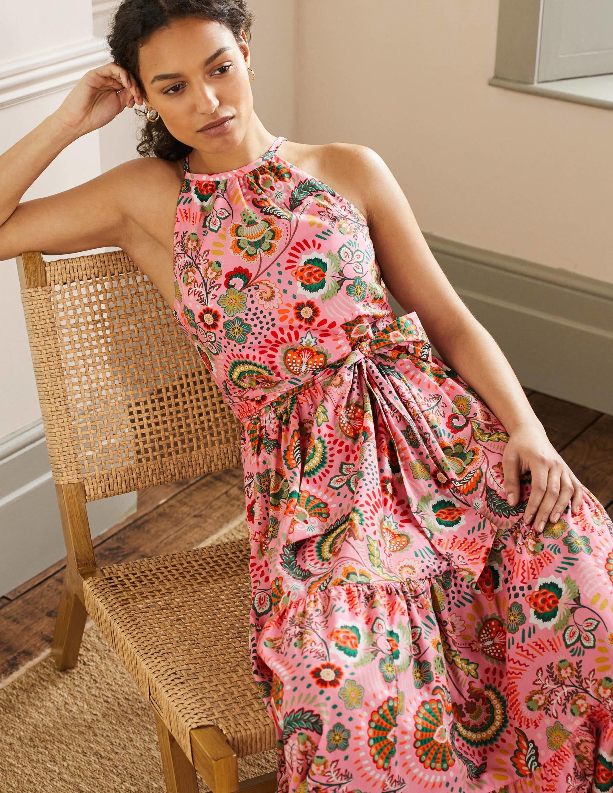 Halterneck Tiered Maxi Dress-Formica, Decorative Meadow - Image 1