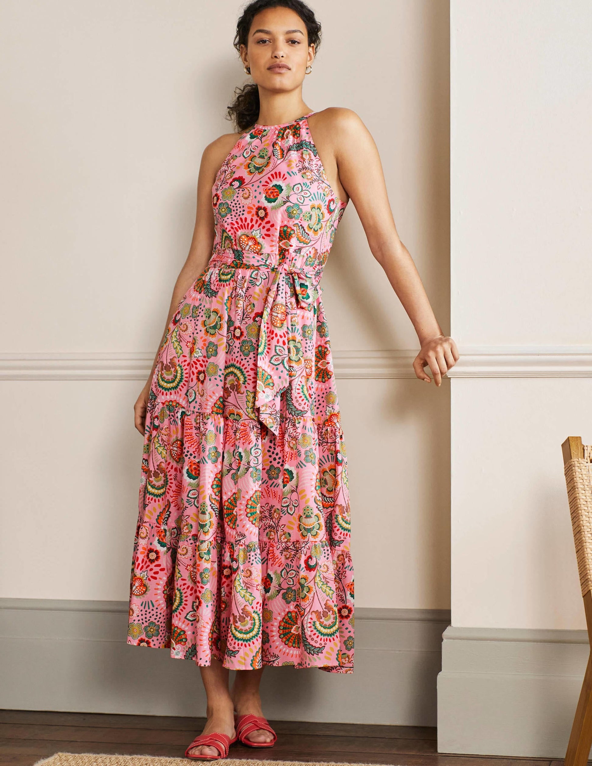 Halterneck Tiered Maxi Dress-Formica, Decorative Meadow-4