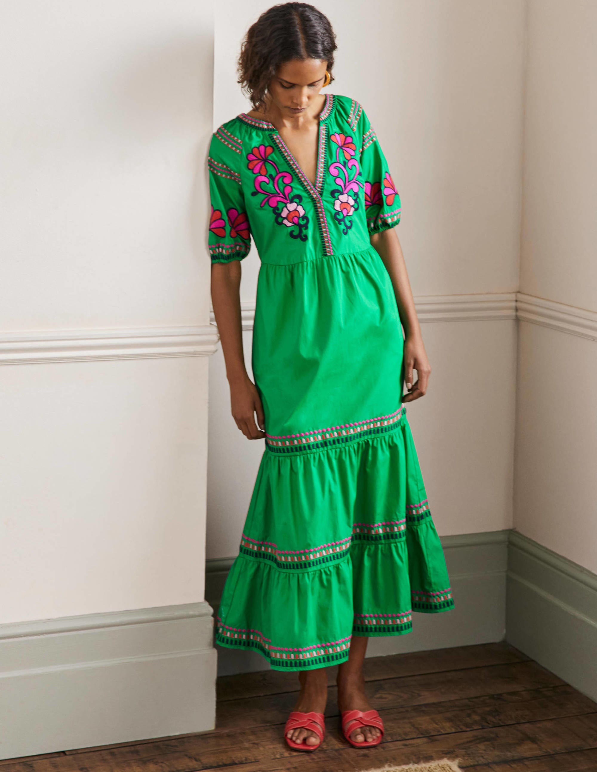 Natalie Embroidered Maxi Dress-Rich Emerald - Image 1