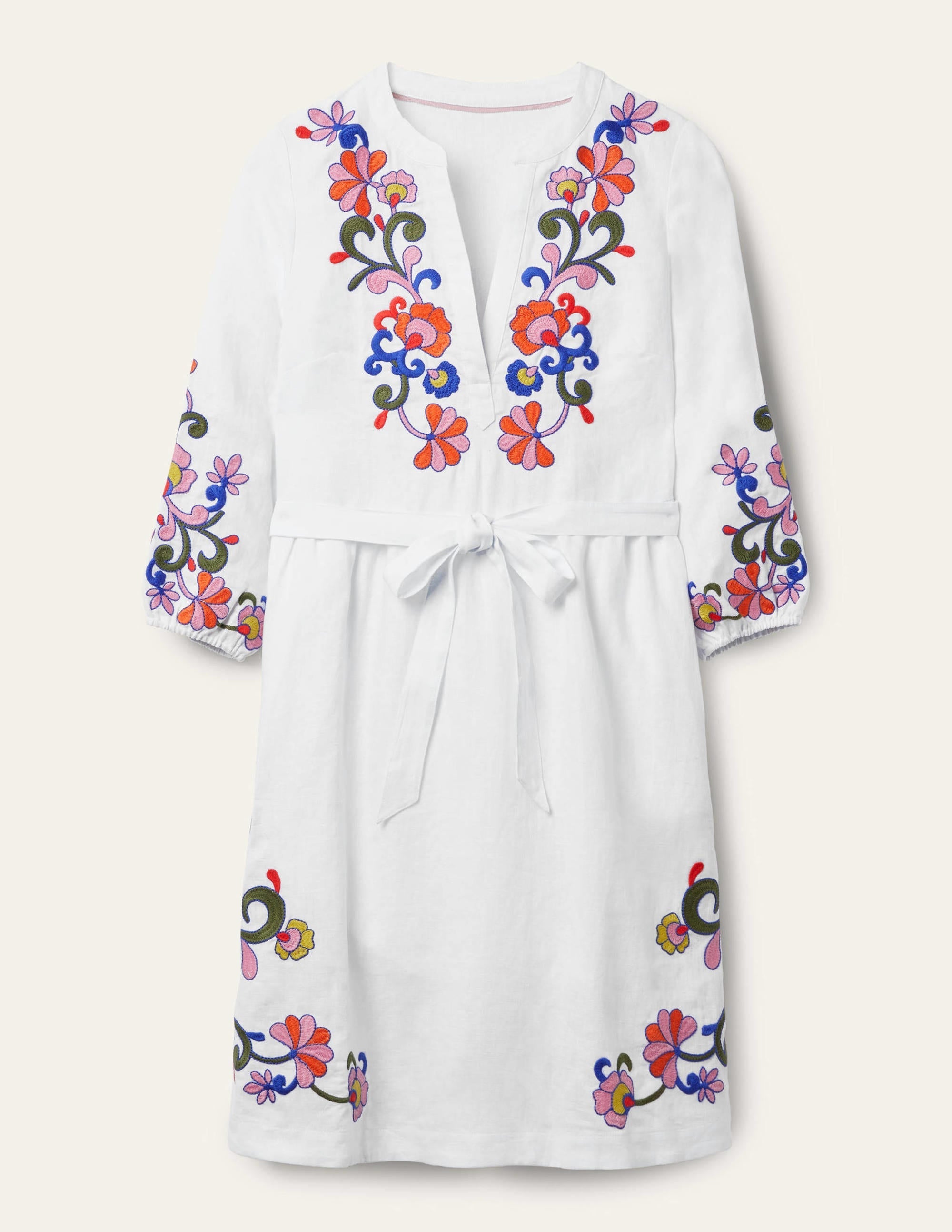 Embroidered Linen Dress-White - Image 6