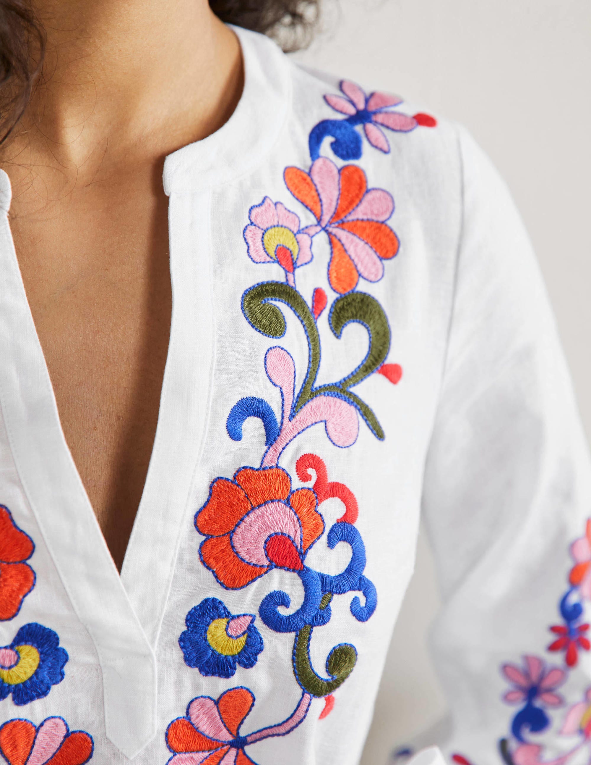 Embroidered Linen Dress-White - Image 5