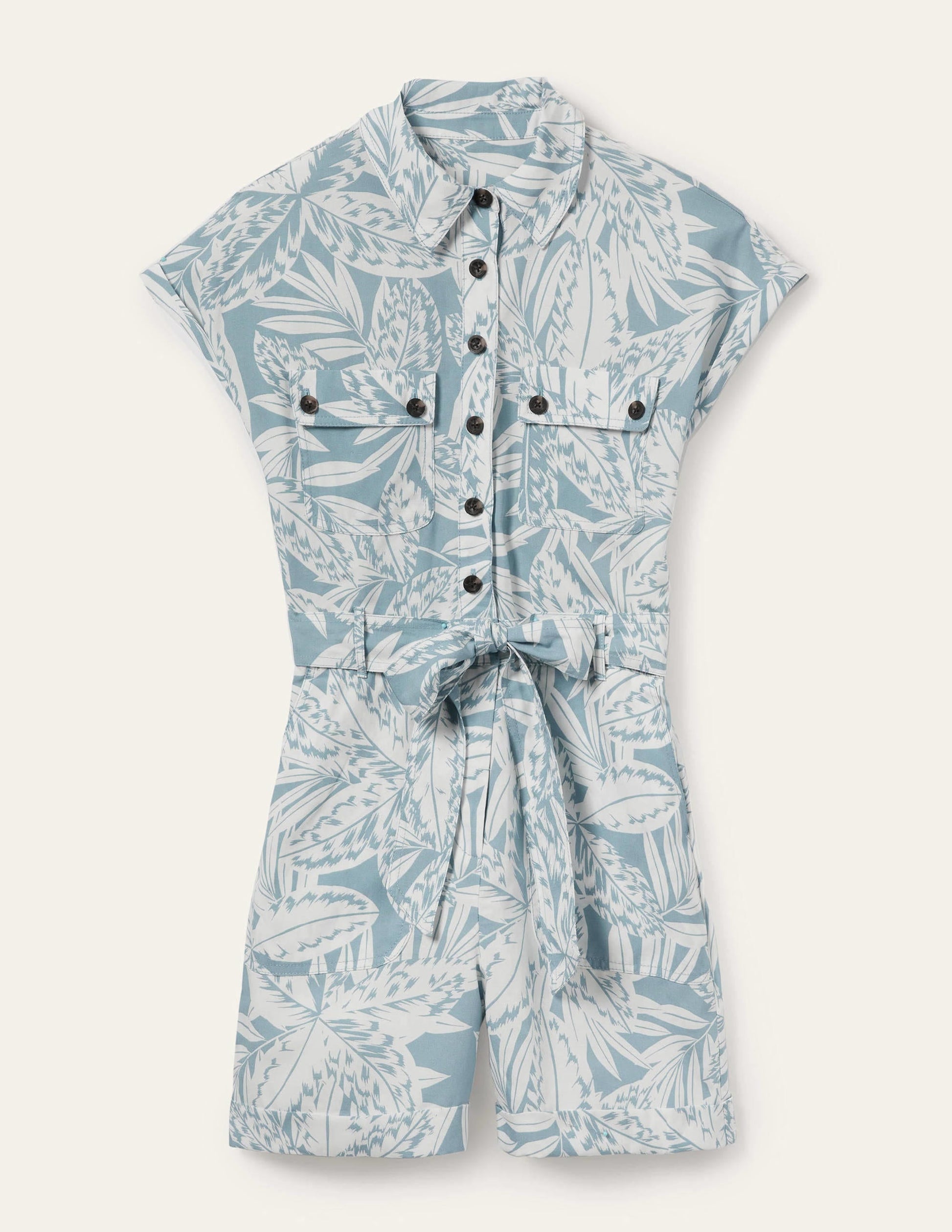 Pocket Detail Playsuit-Mountain Spring, Exotic Leaves-5