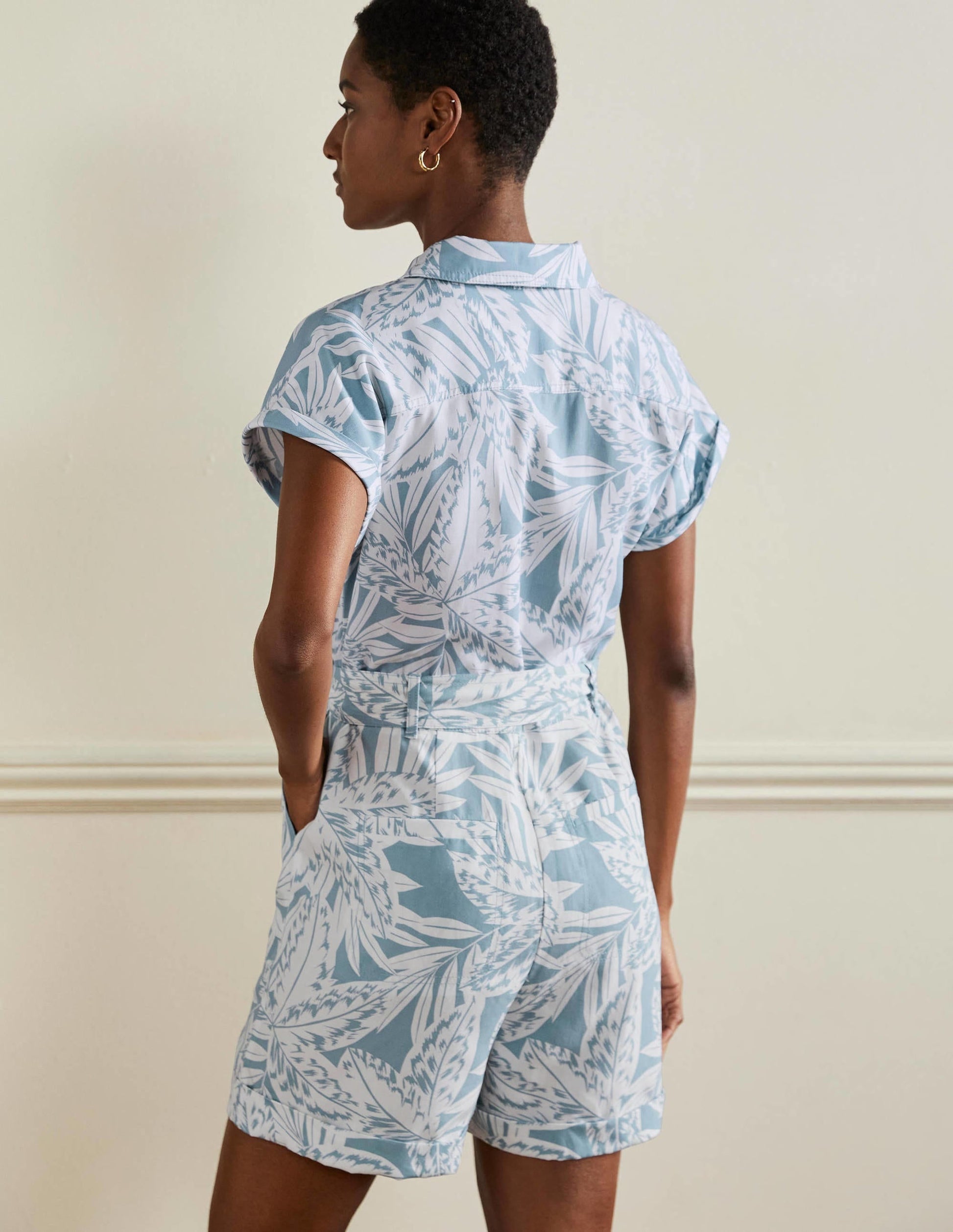 Pocket Detail Playsuit-Mountain Spring, Exotic Leaves-3