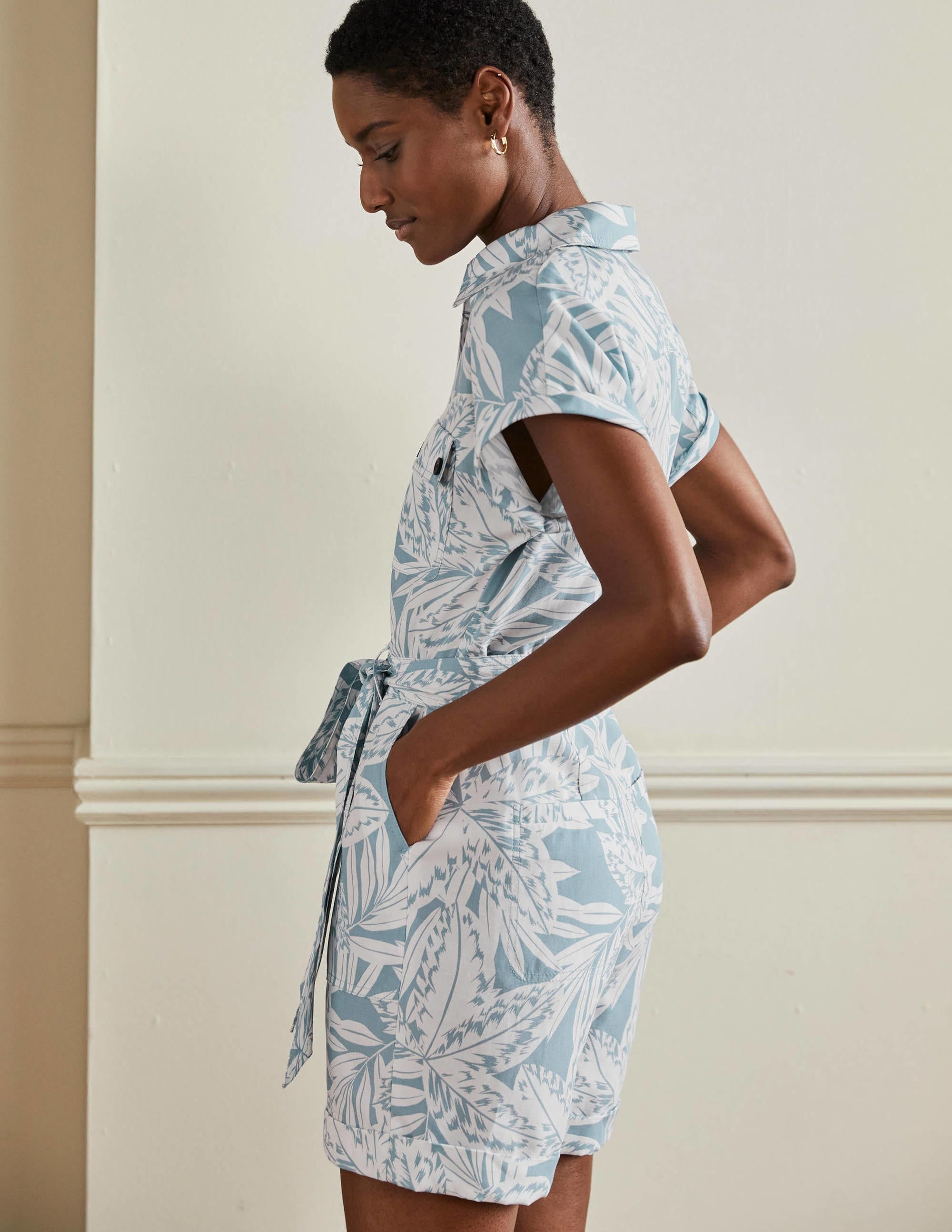 Pocket Detail Playsuit-Mountain Spring, Exotic Leaves - Image 4