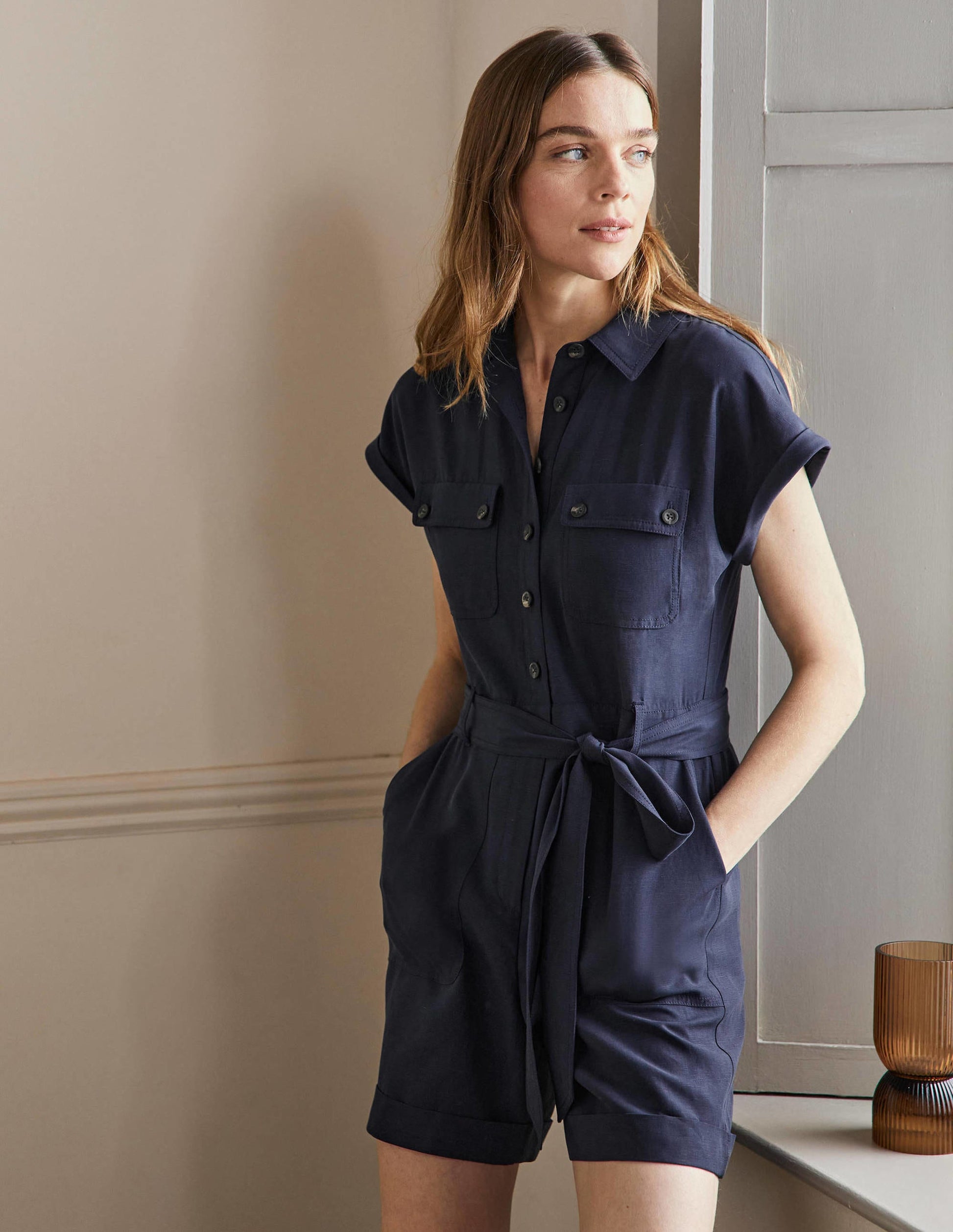 Pocket Detail Playsuit-Navy-4
