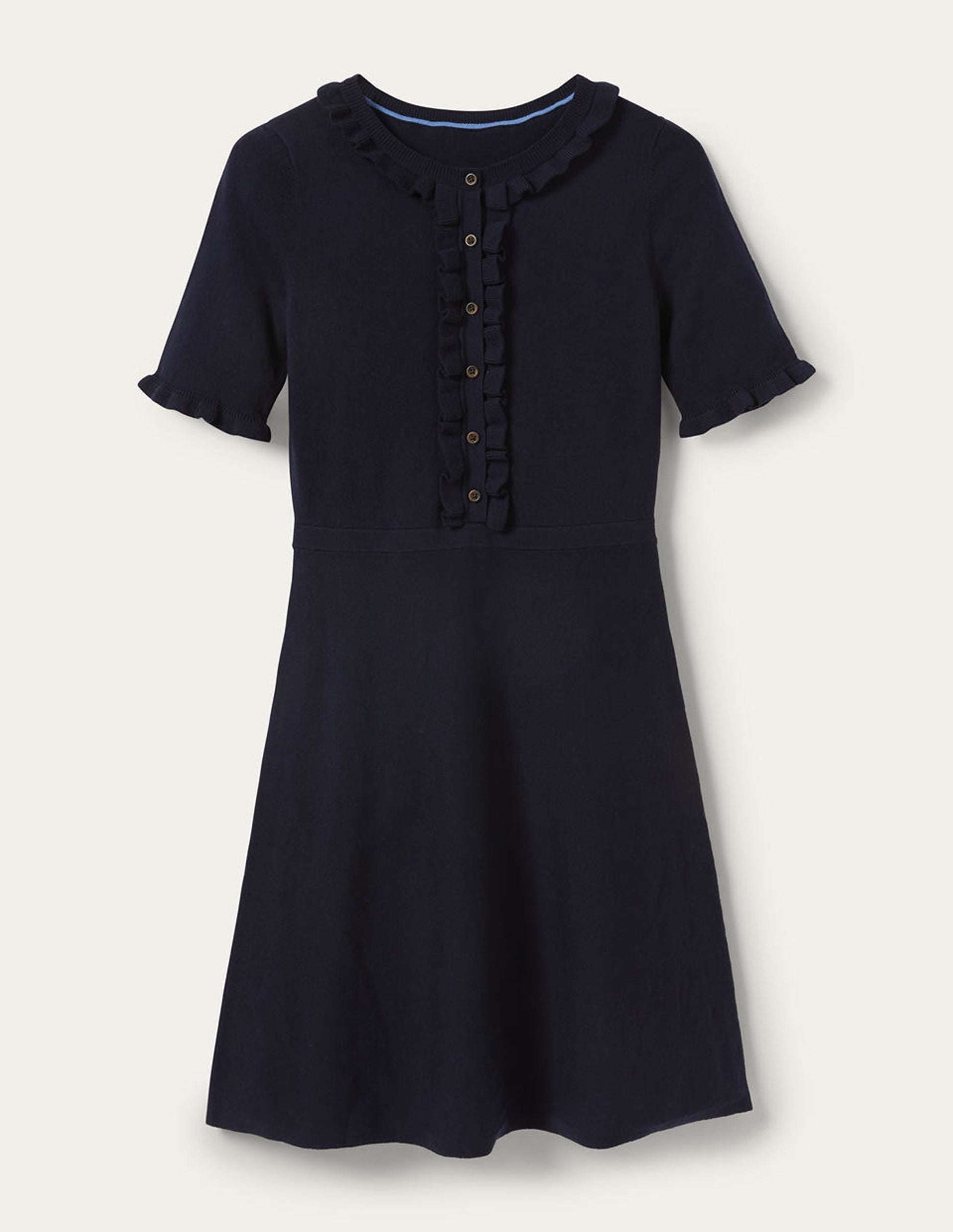 Frill Detail Knitted Dress-Navy-5