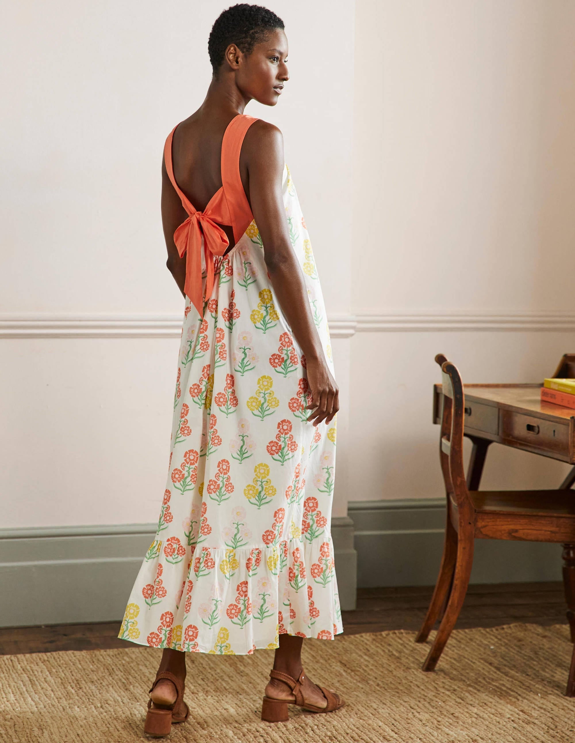 Nadine Tie Back Maxi  Dress-Molly Mahon Flower Woodblock - Image 3