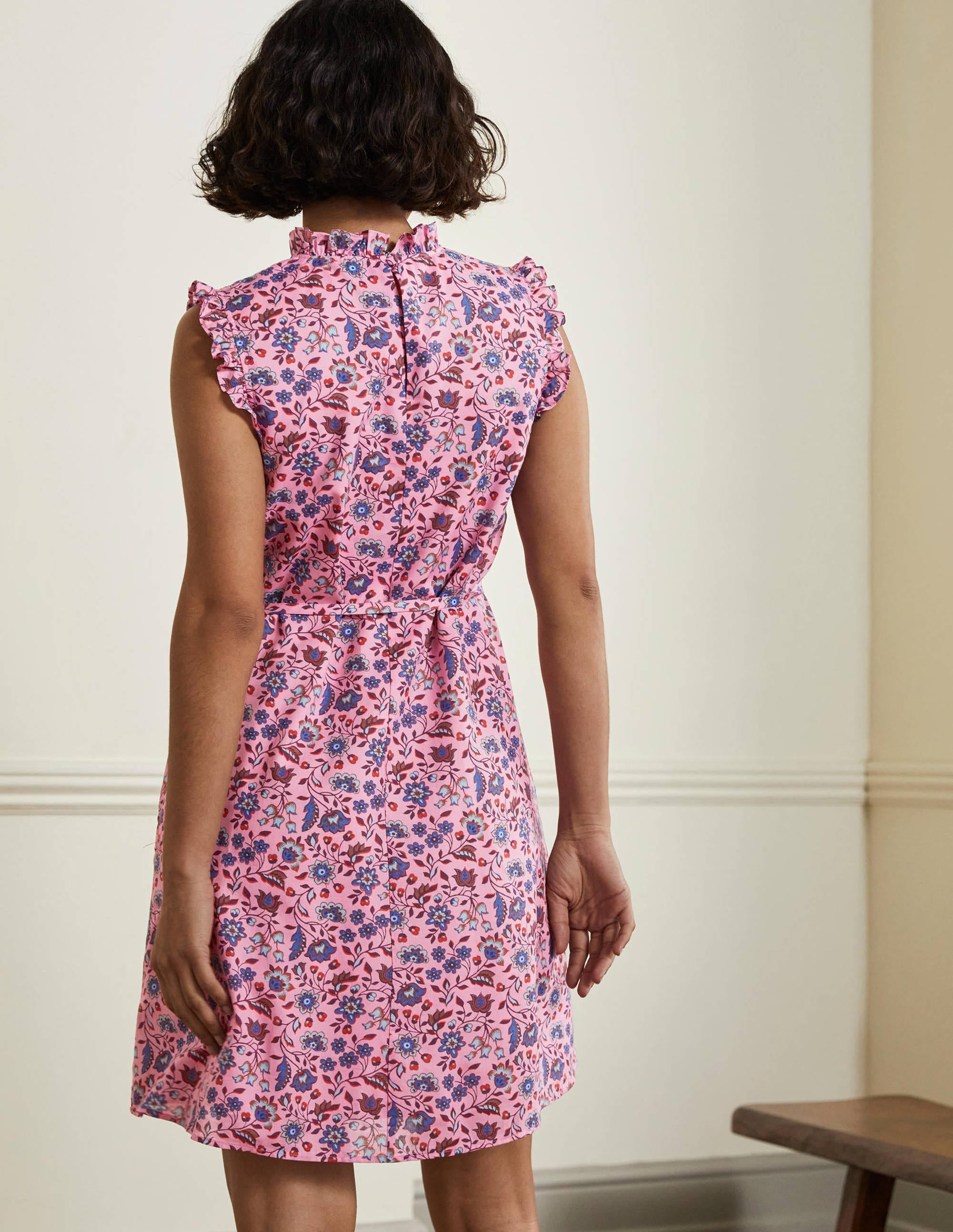Sleeveless Smocked Mini Dress-Formica Pink Oriental Meadow - Image 3