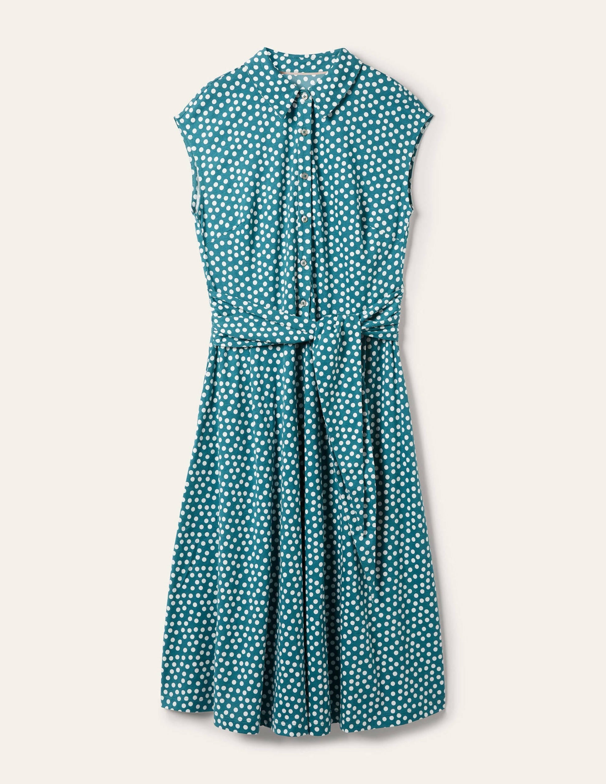 Tie Waist Jersey Shirt Dress-Colonial Blue, Scattered Dot-6