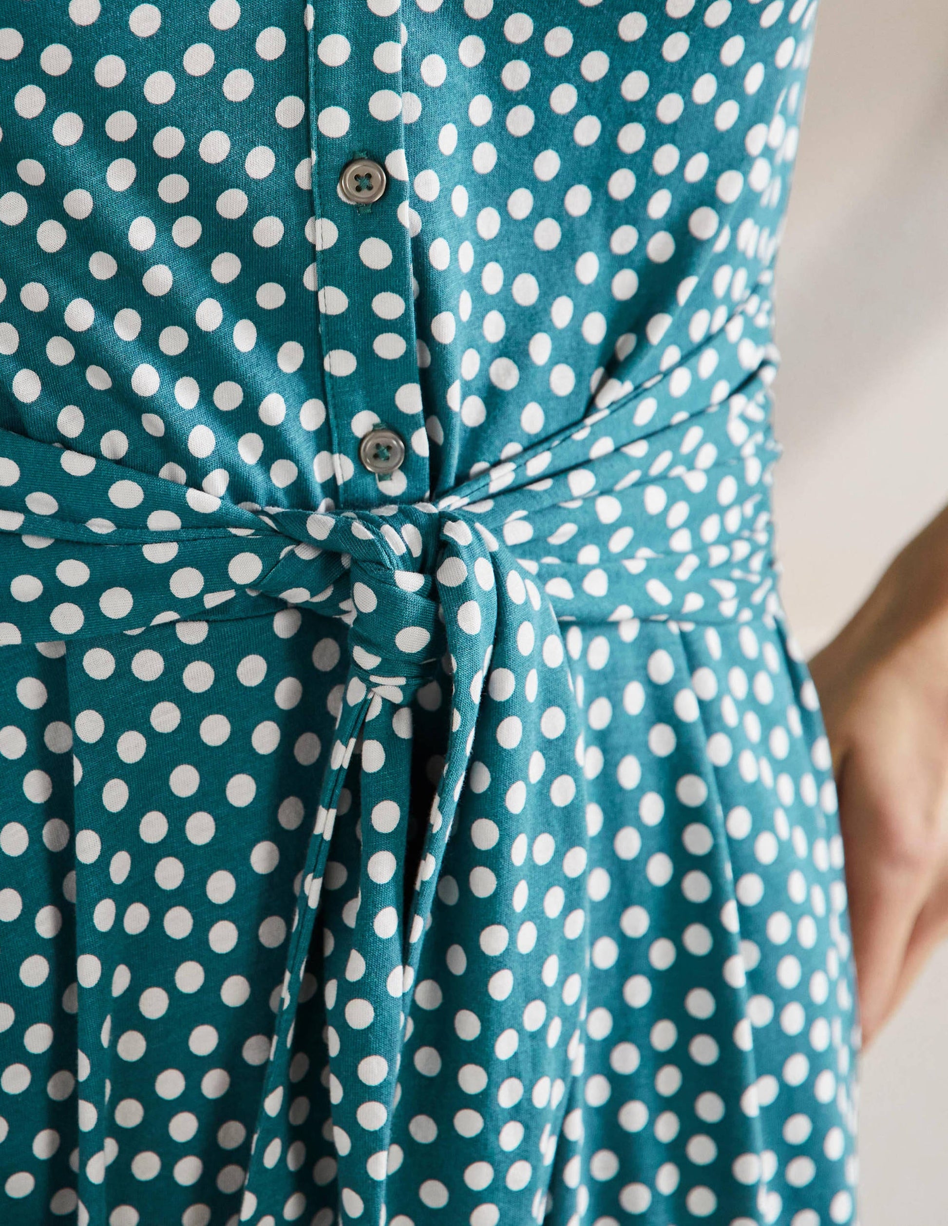 Tie Waist Jersey Shirt Dress-Colonial Blue, Scattered Dot-5
