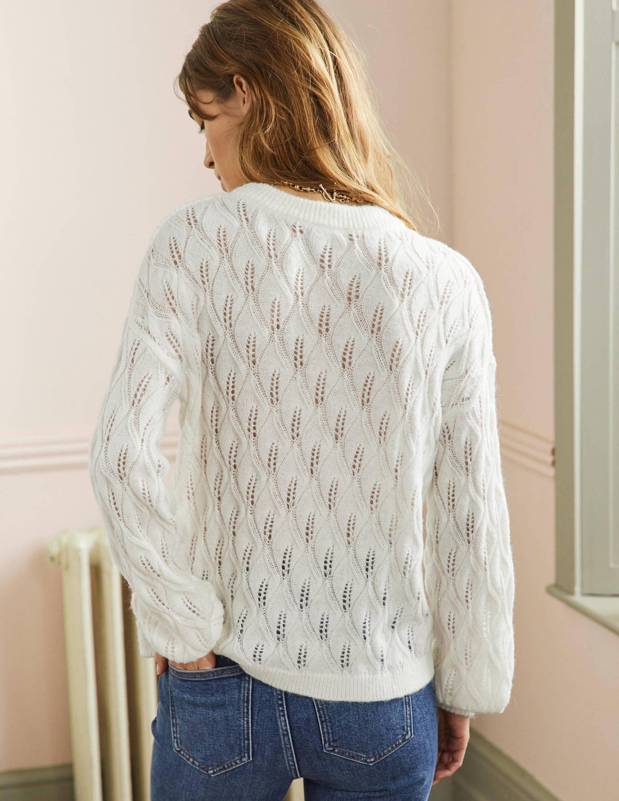 Pointelle Fluffy Jumper-Ivory - Image 3