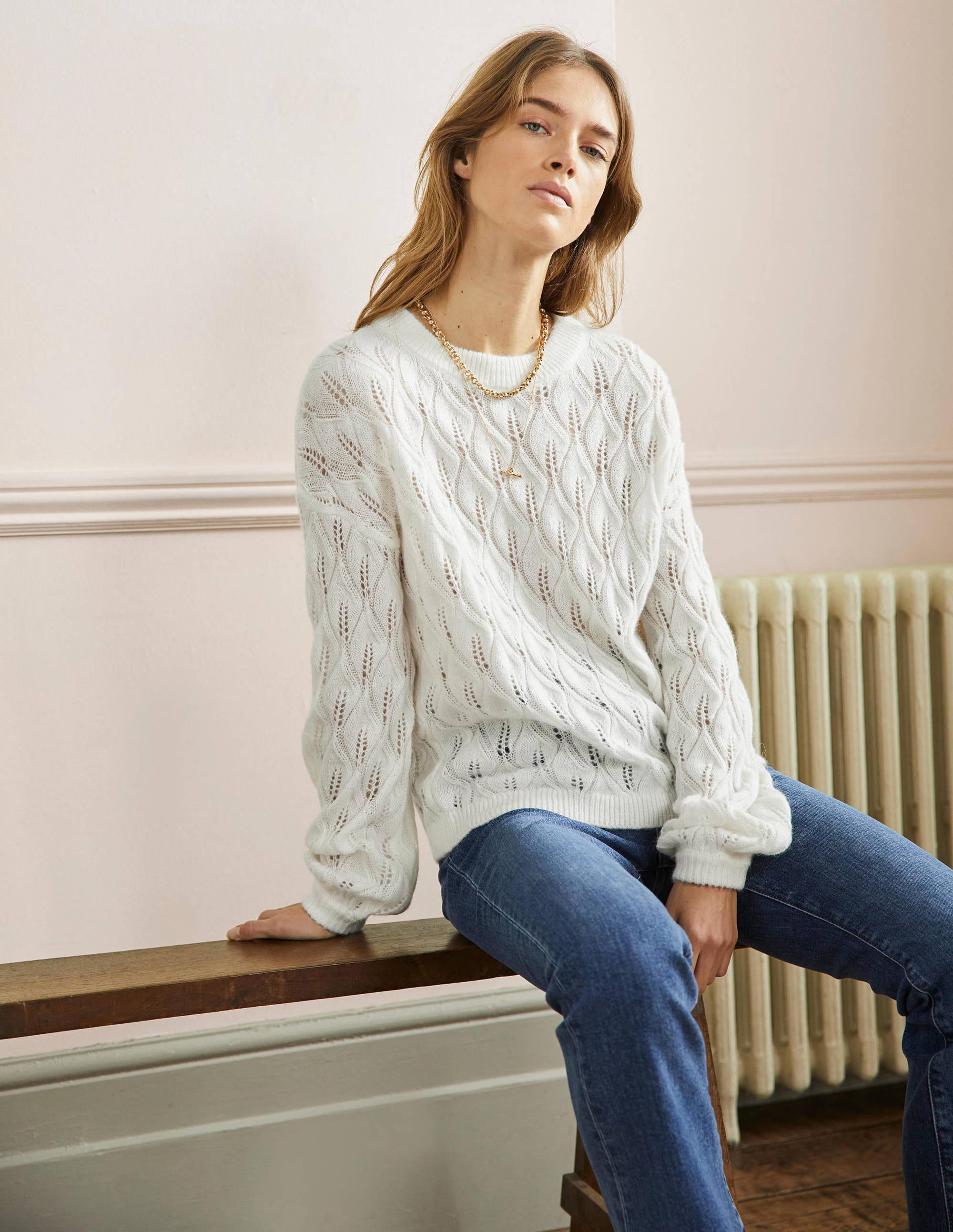 Pointelle Fluffy Jumper-Ivory - Image 4