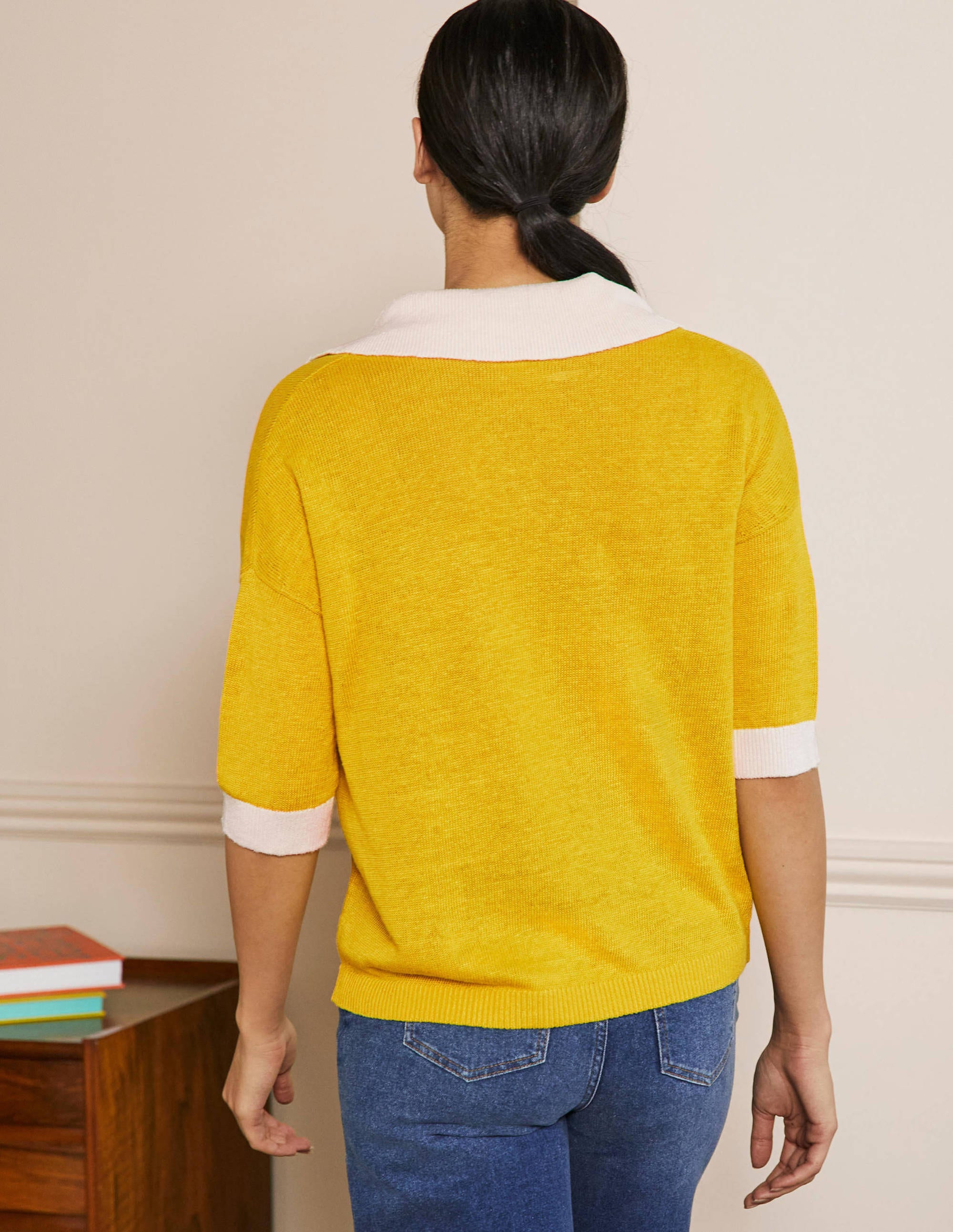 Linen Collared Jumper-Lemon Fizz, Ivory - Image 3