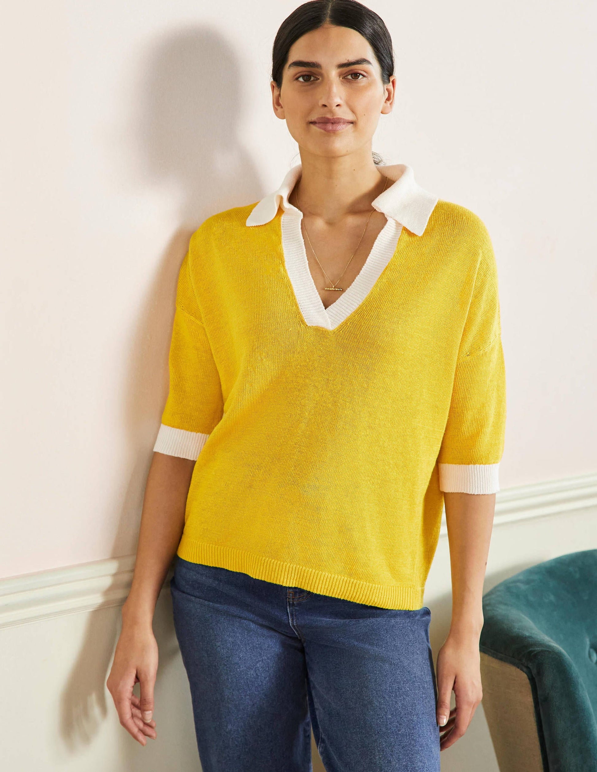 Linen Collared Jumper-Lemon Fizz, Ivory-4