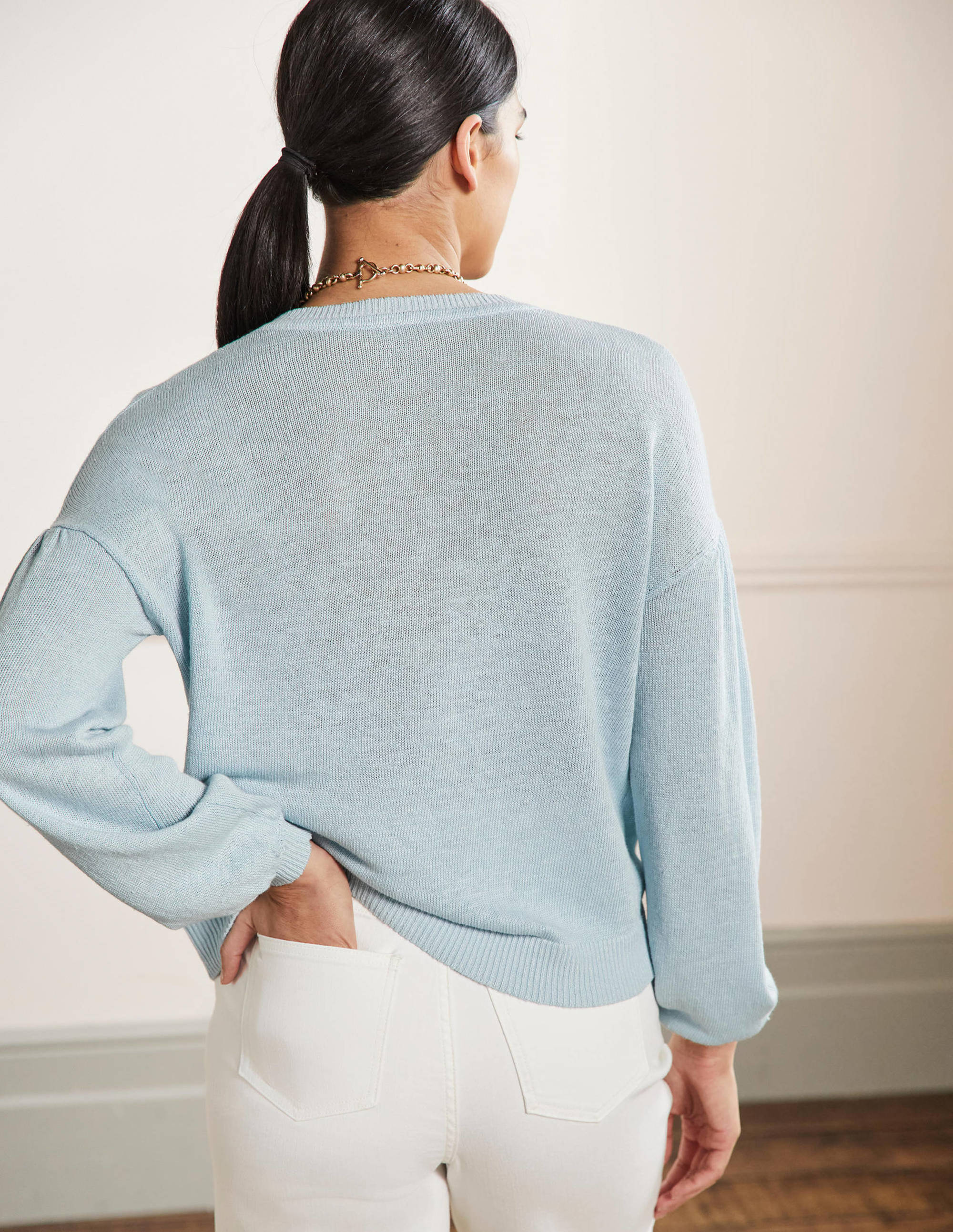 Leandra Linen Henley Jumper-Dawn Sky - Image 3