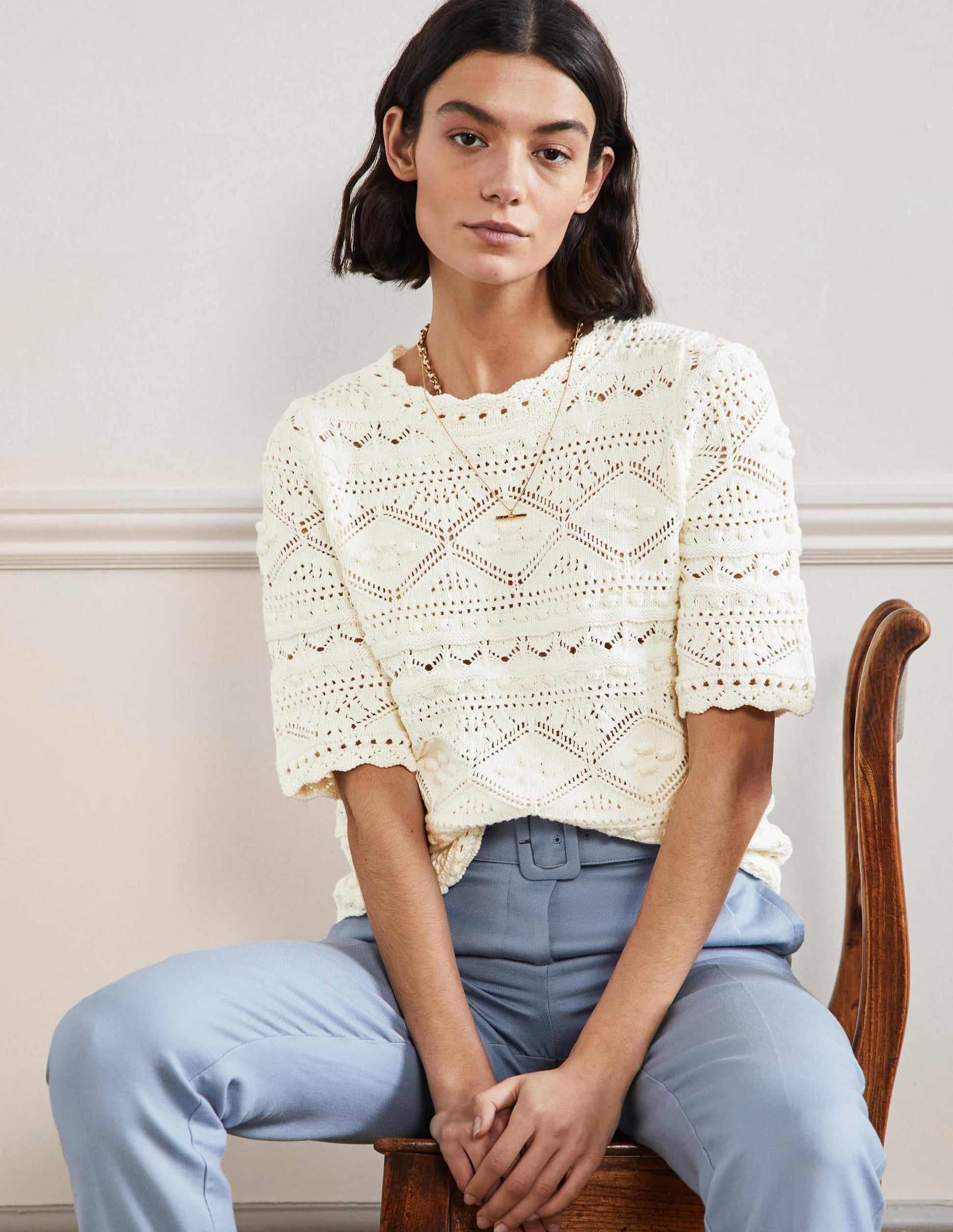 Claudia Textured Knitted Top-Ivory-1