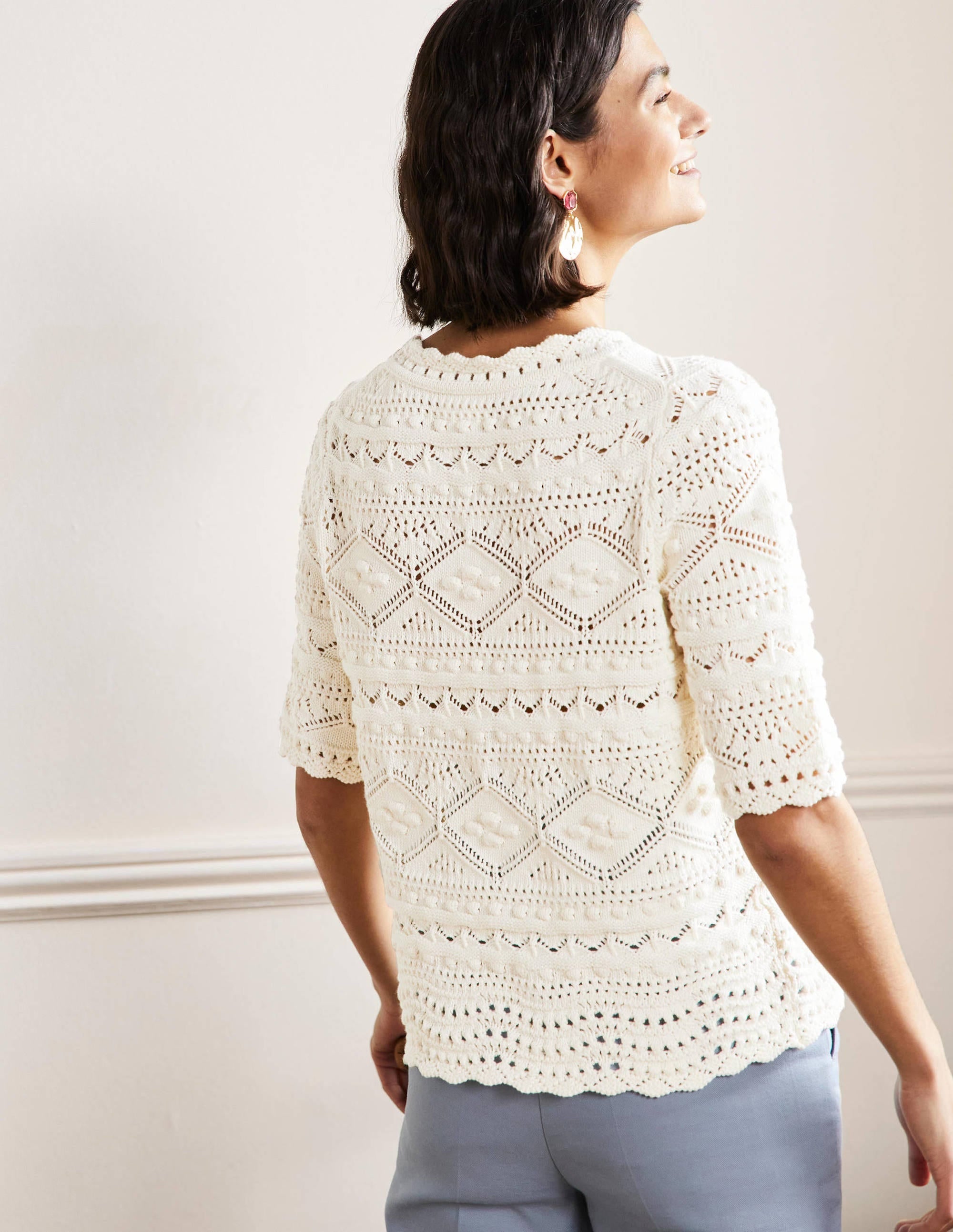 Claudia Textured Knitted Top-Ivory - Image 3