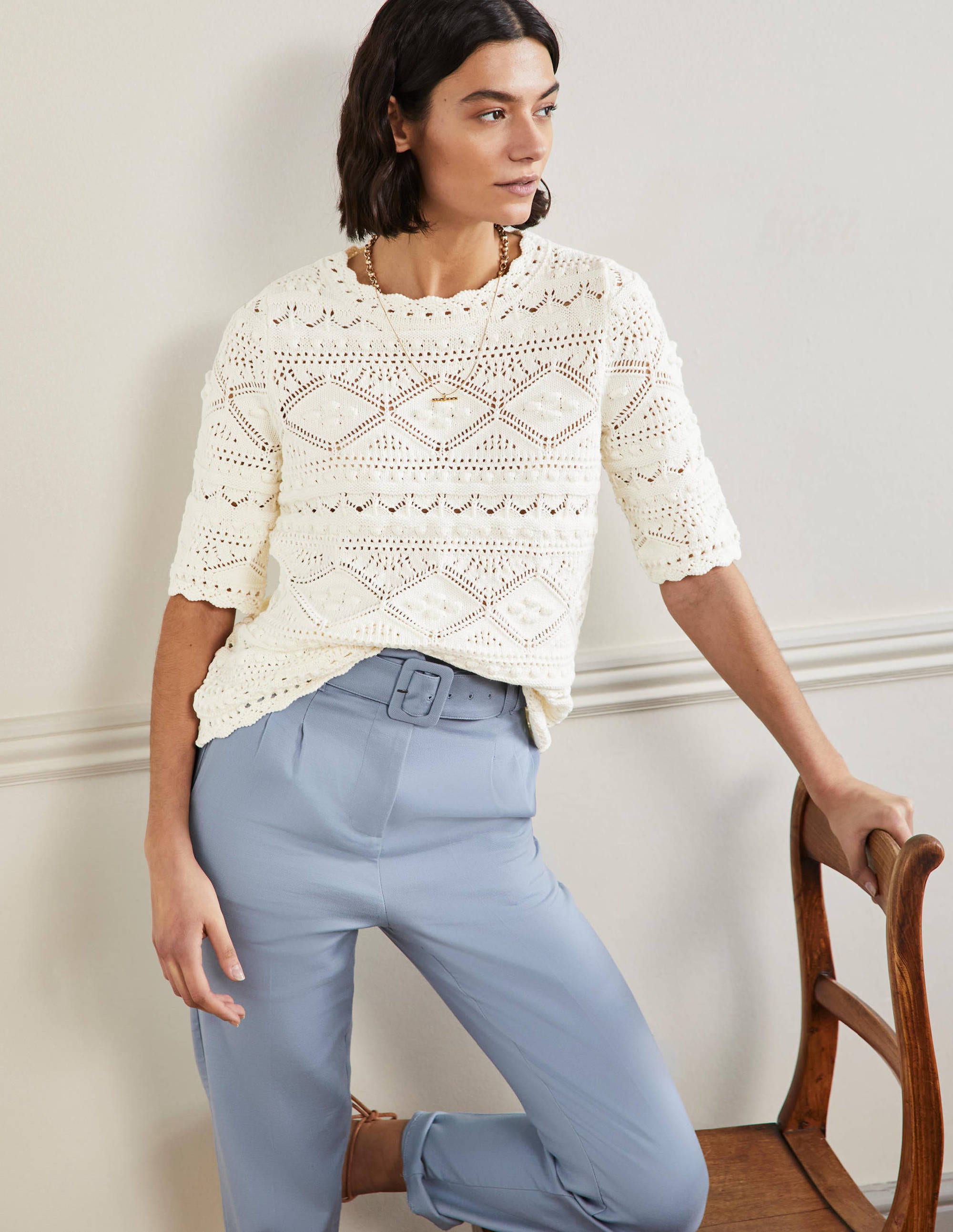 Claudia Textured Knitted Top-Ivory - Image 4