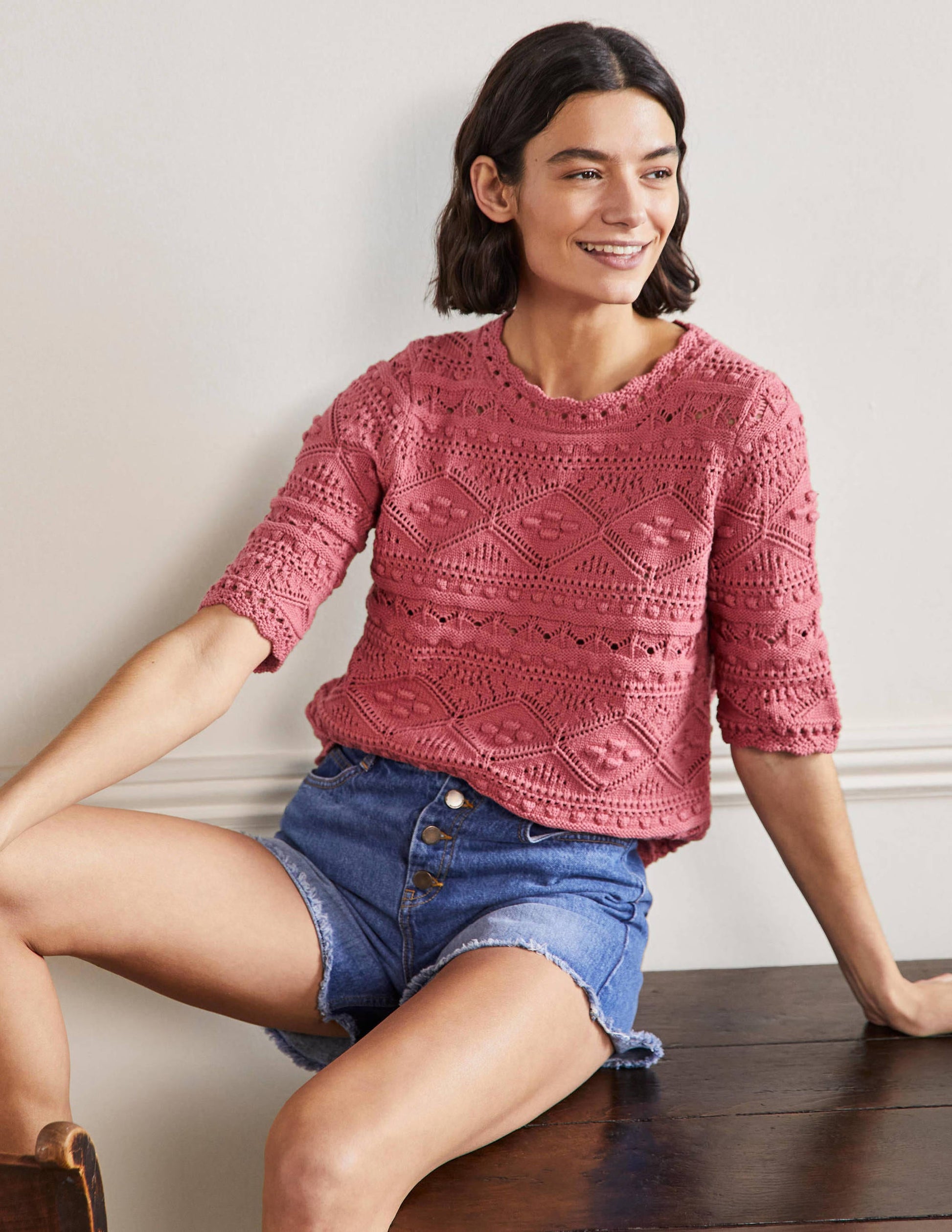 Claudia Textured Knitted Top-Dusty Red-1